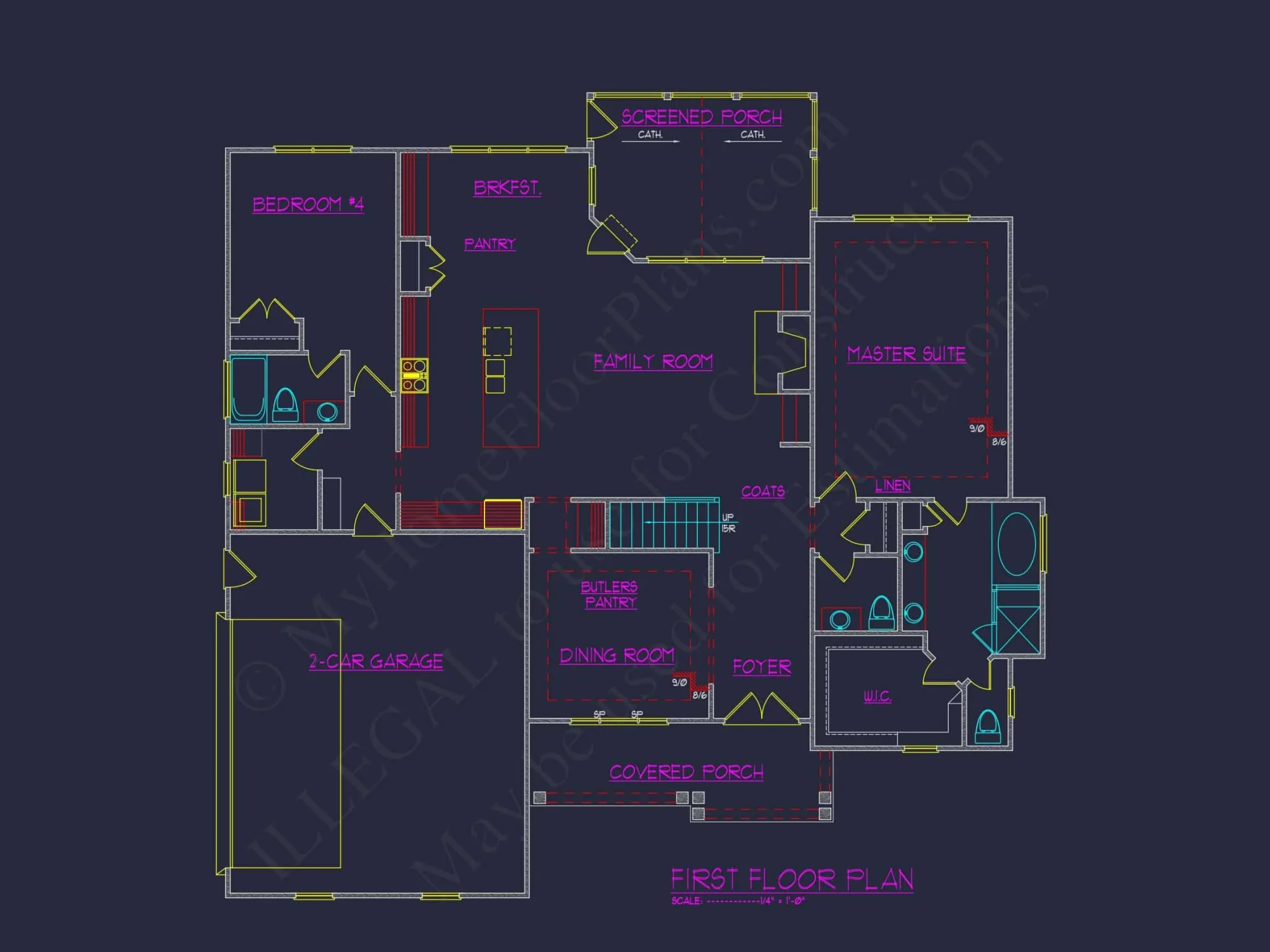 Modern Floor Plan with CAD Design Featuring 2-Story 4-Bedroom house