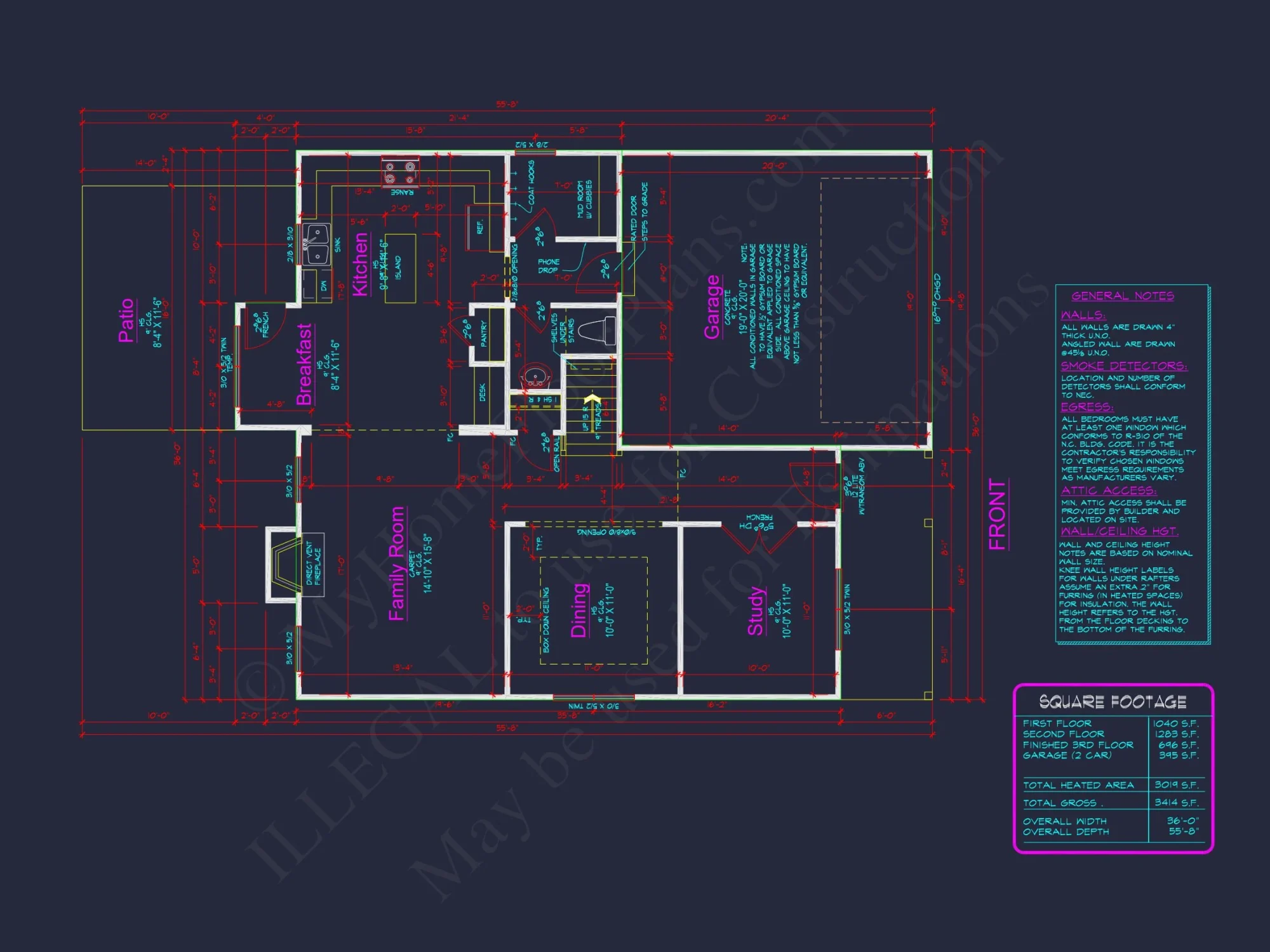 Classic Suburban house Plan with 3 Stories and CAD Designs