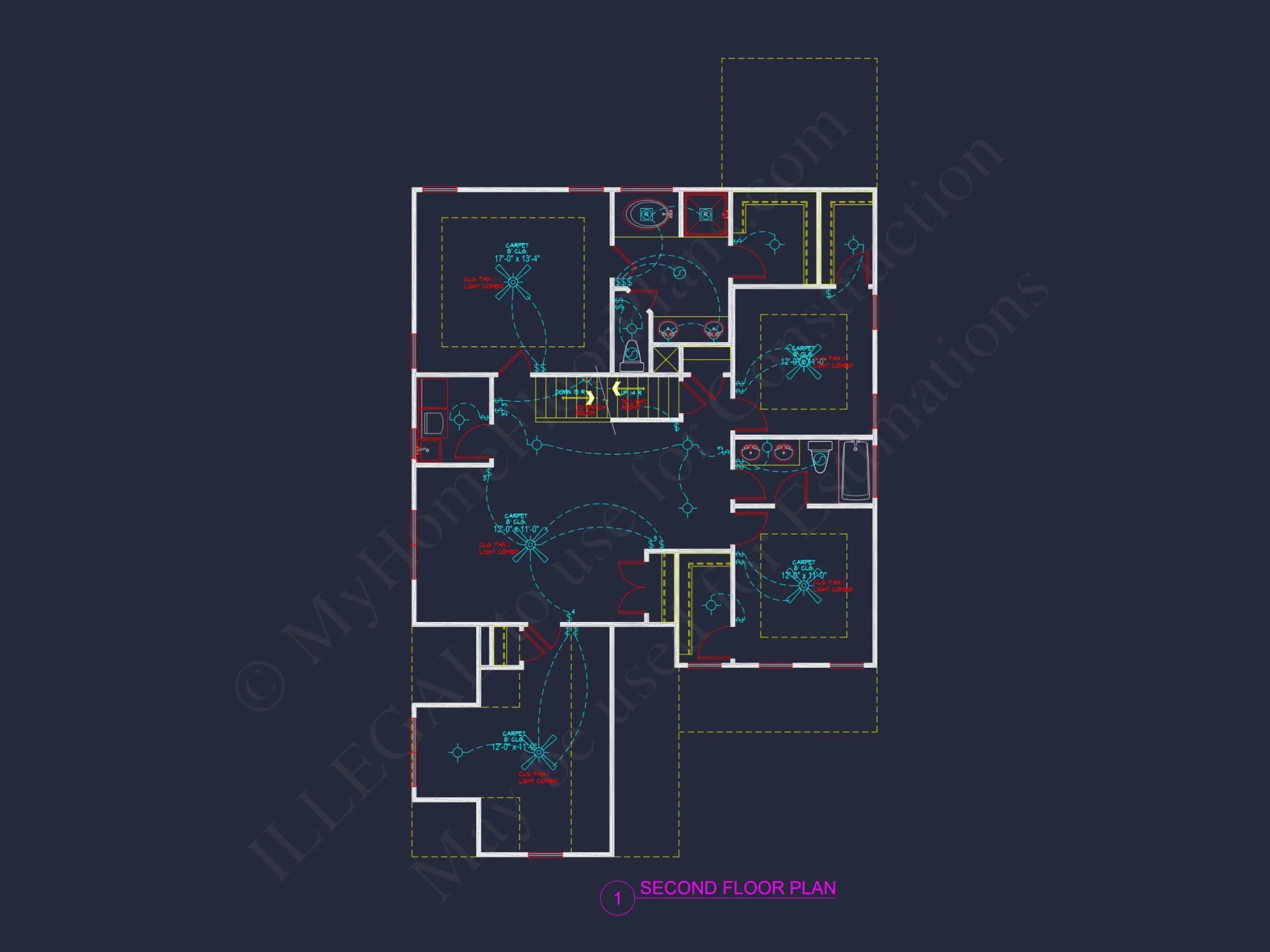 Modern Craftsman house Plan with 4 Bedrooms and CAD Designs
