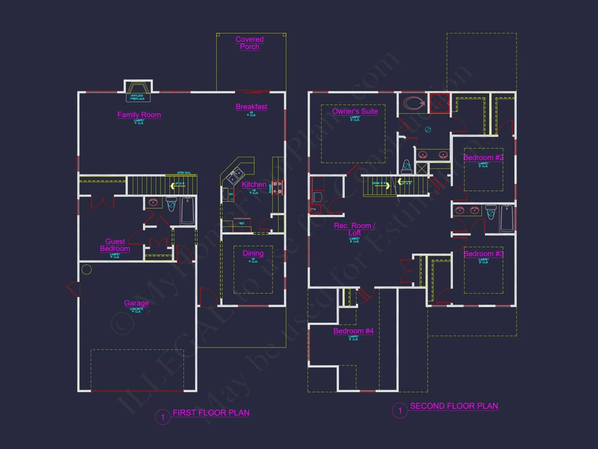 Modern Craftsman house Plan with 4 Bedrooms and CAD Designs