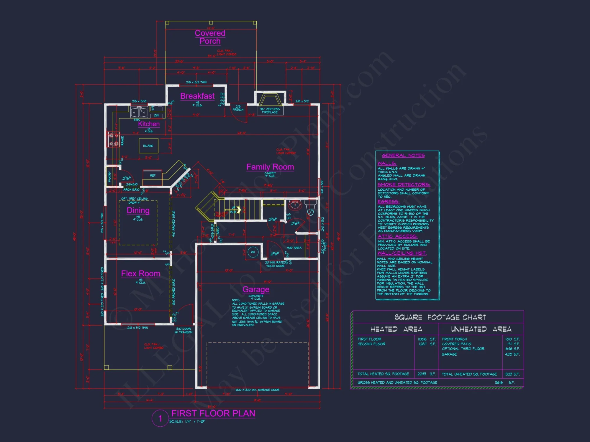 Modern Craftsman house Floor Plan: 4 Bedrooms, 2.5 Baths