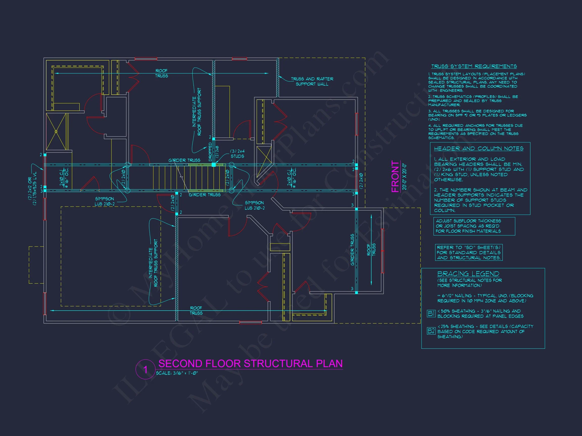 Craftsman house Plan with 3 Floors and Detailed CAD Designs