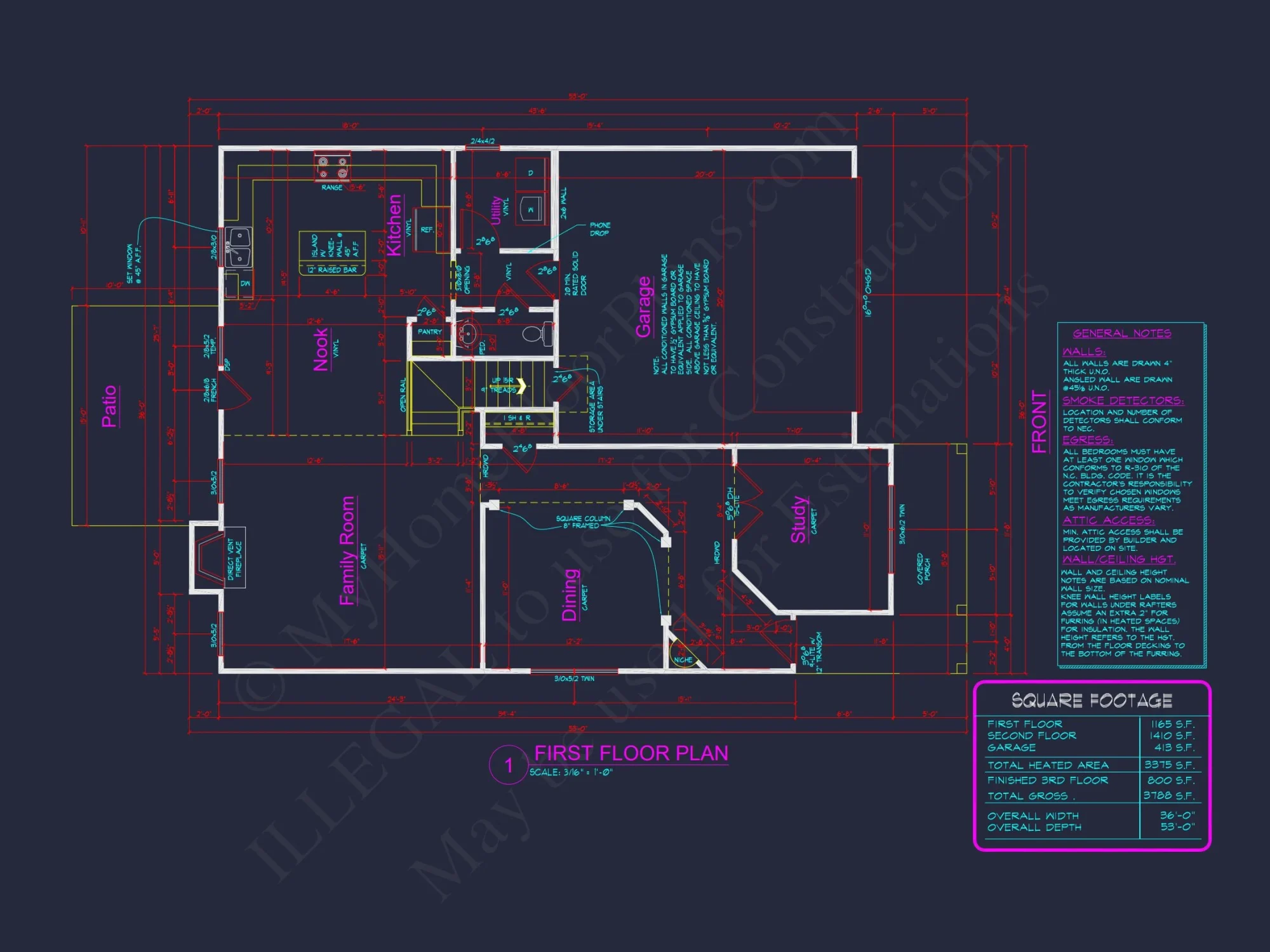Craftsman house Plan with 3 Floors and Detailed CAD Designs