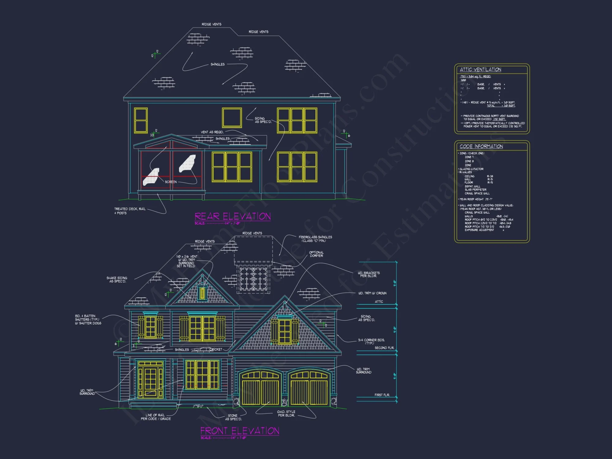 Traditional house Plan With 3 Floors, Open CAD Designs & Porch