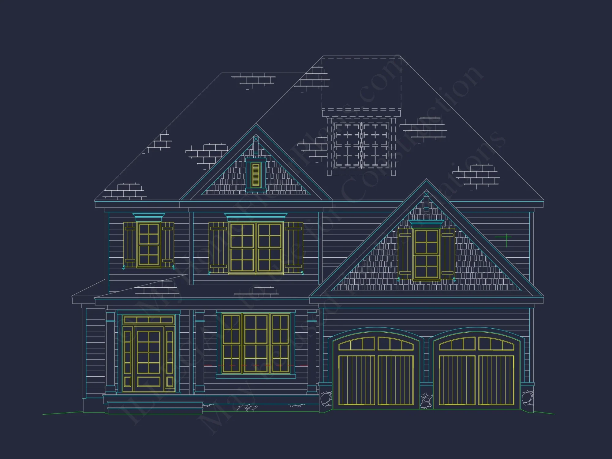 Traditional house Plan With 3 Floors, Open CAD Designs & Porch