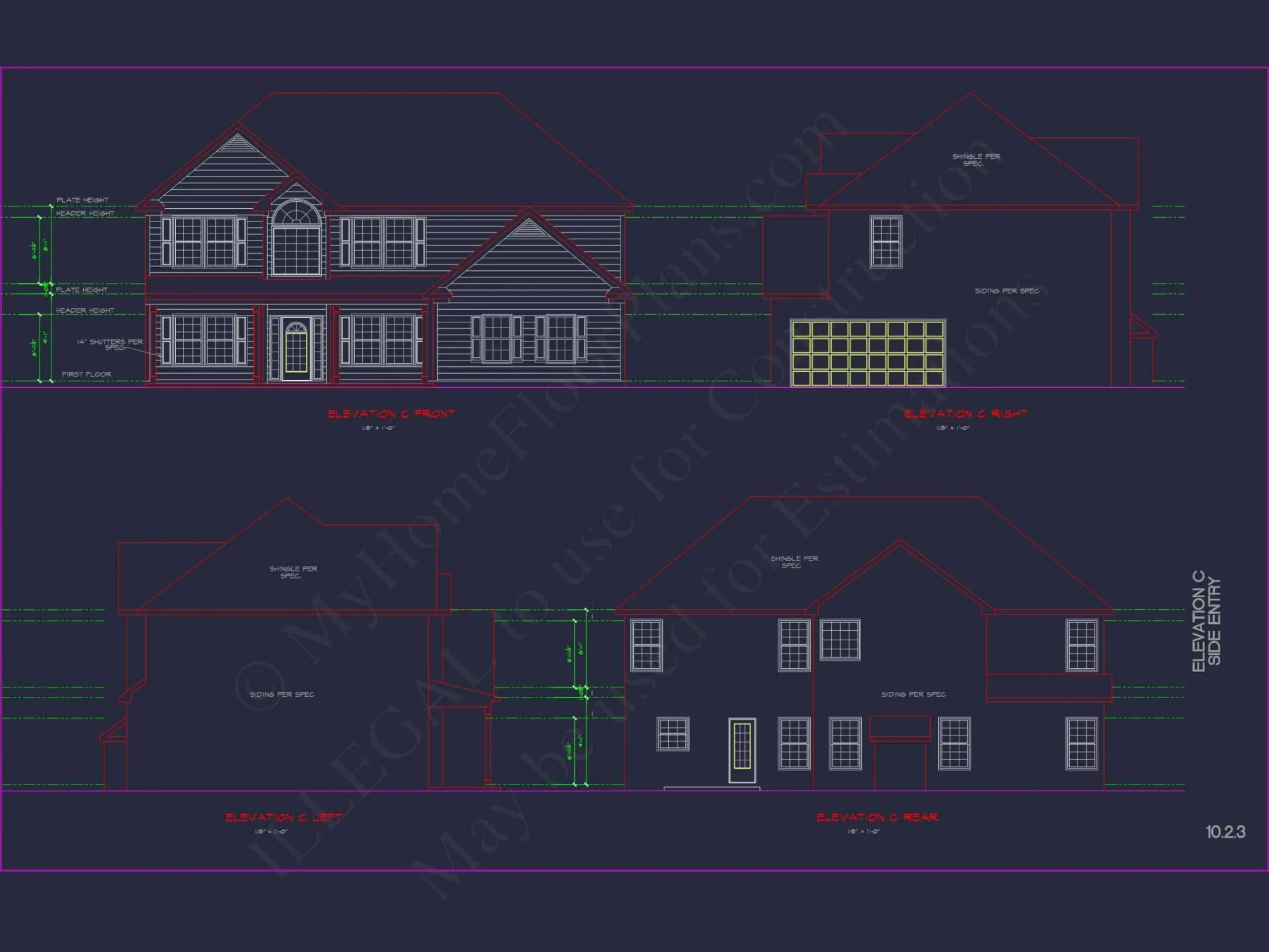 Modern Colonial house Plan with CAD Designs and Blueprints
