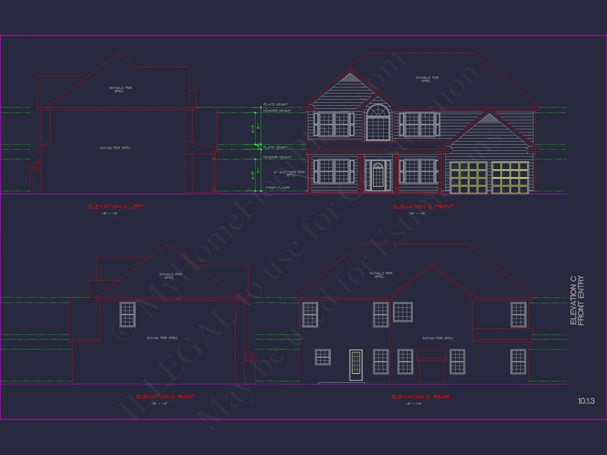 Modern Colonial house Plan with CAD Designs and Blueprints