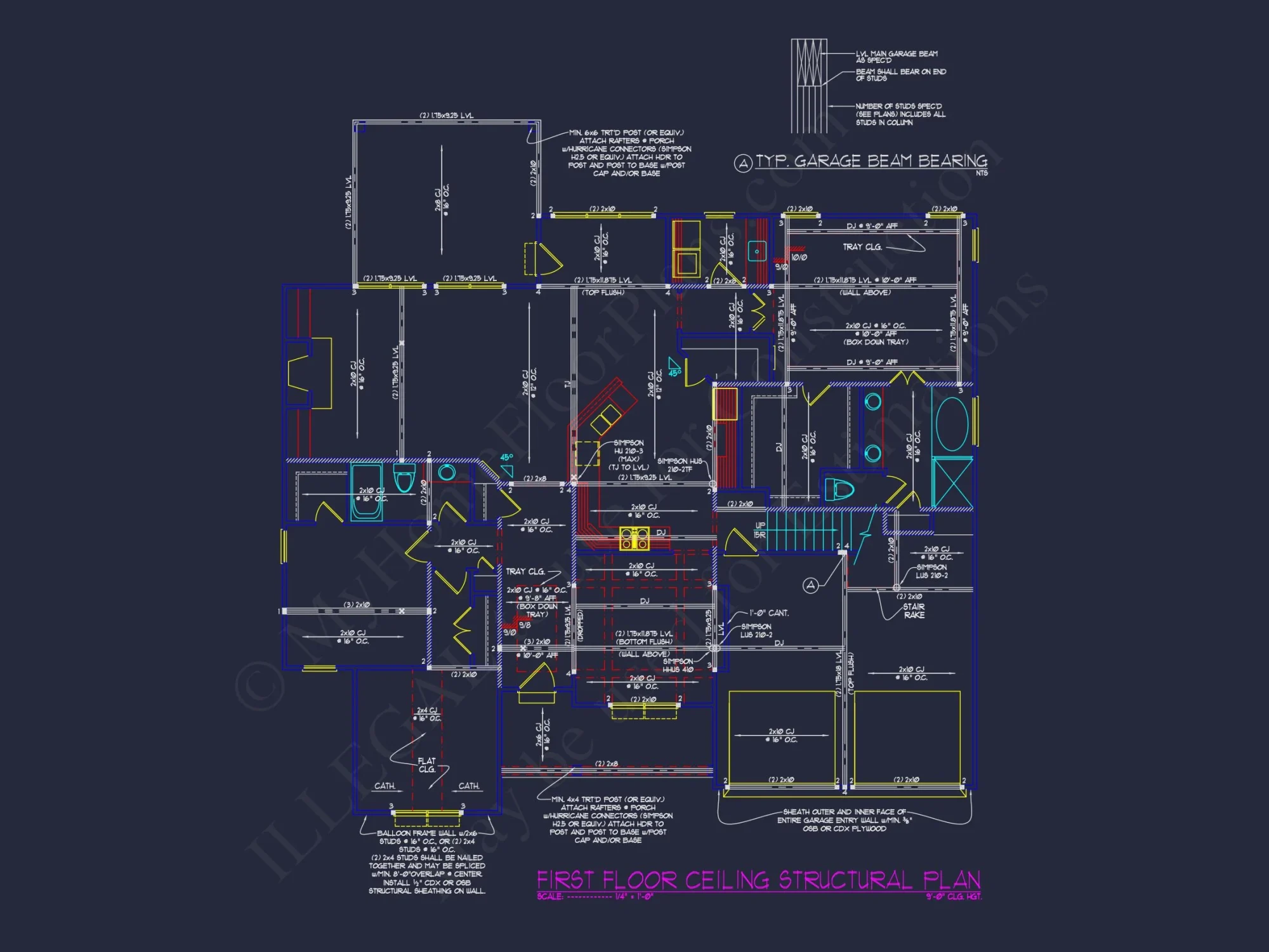 Craftsman house Floor Plan with CAD Blueprint and Designs