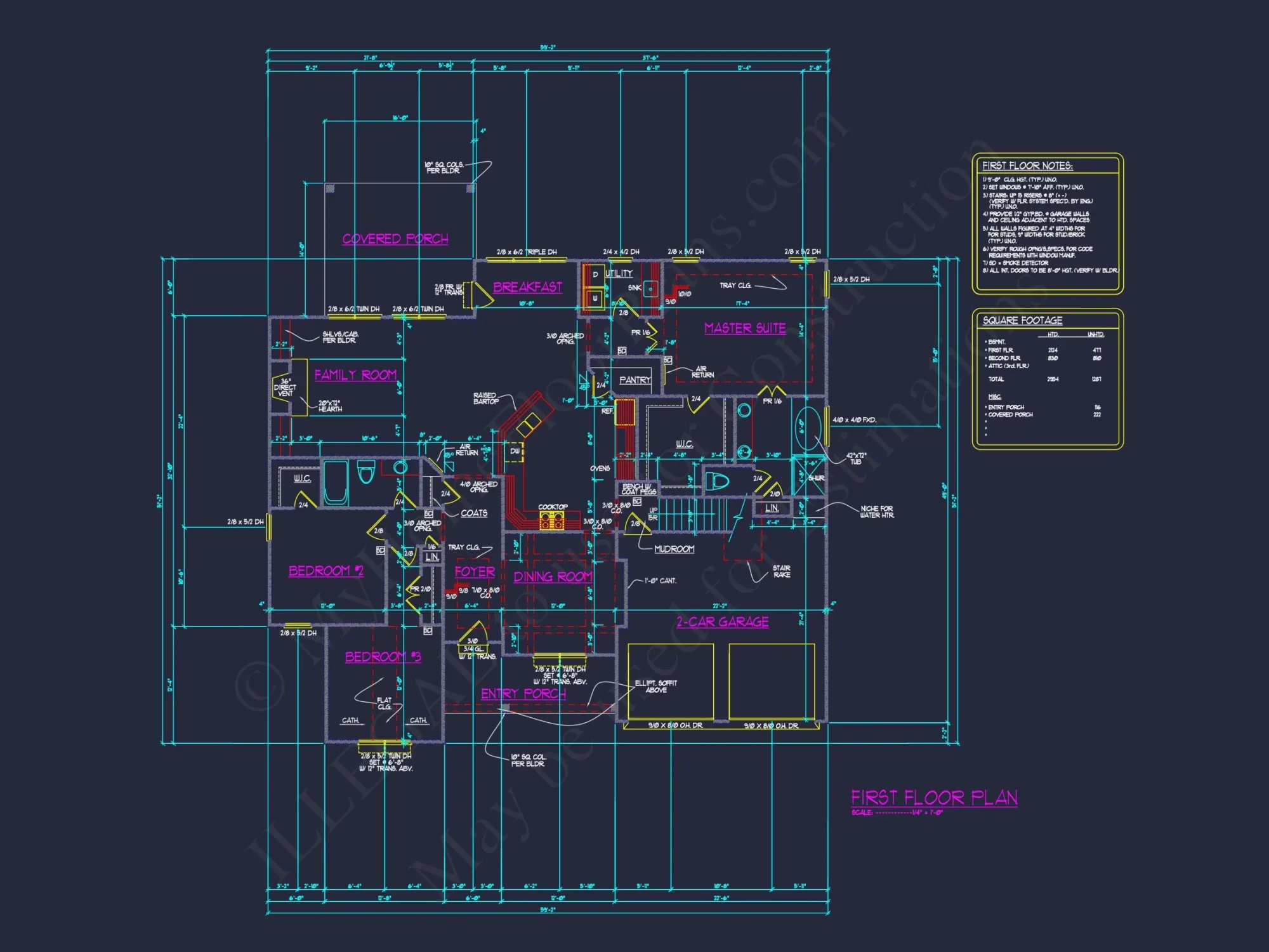 Craftsman house Floor Plan with CAD Blueprint and Designs