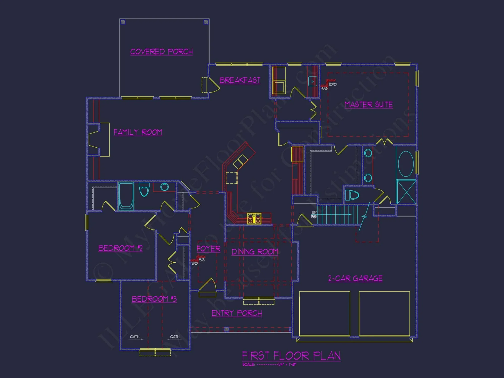 Craftsman house Floor Plan with CAD Blueprint and Designs