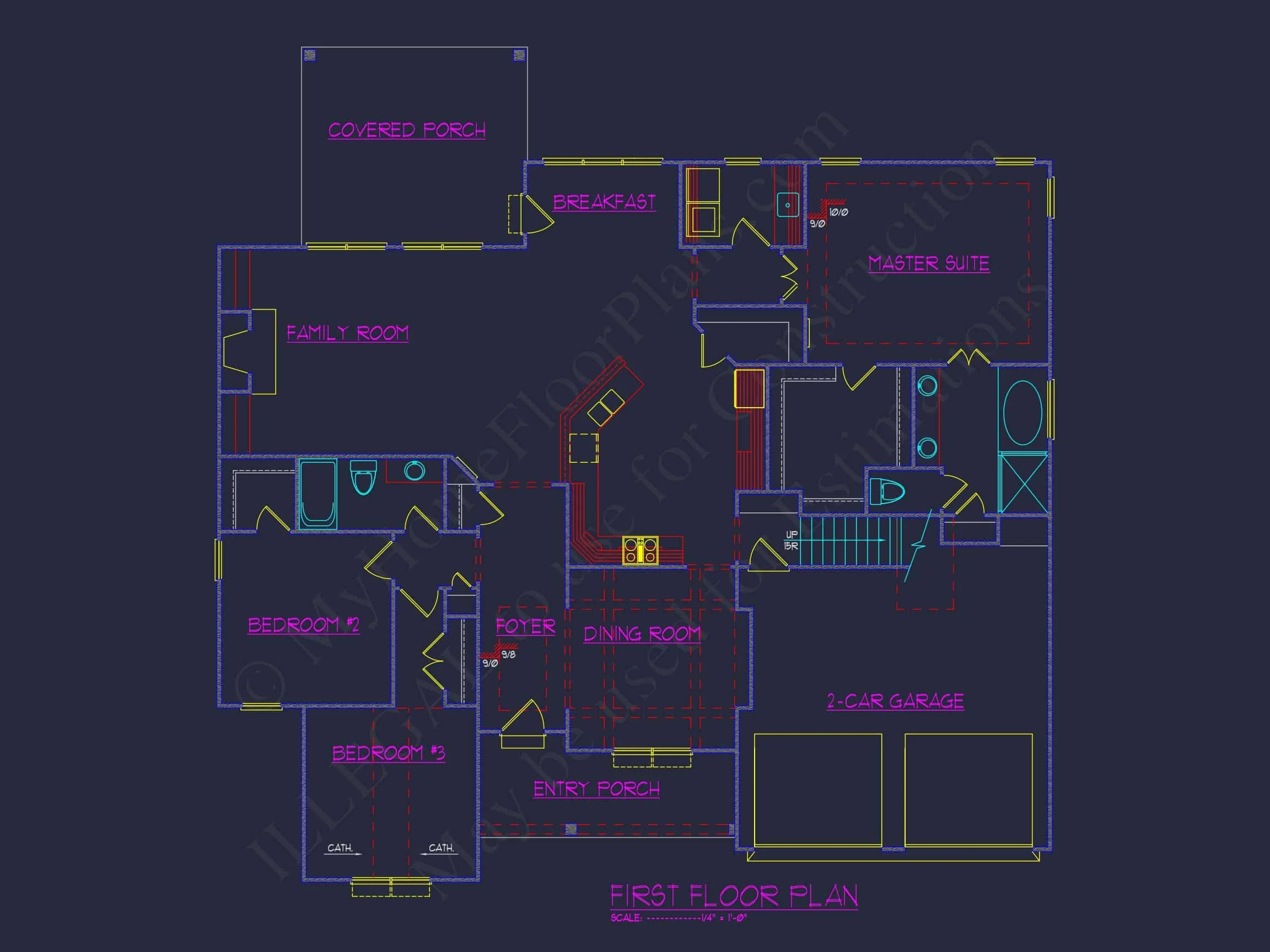 Craftsman house Floor Plan with CAD Blueprint and Designs