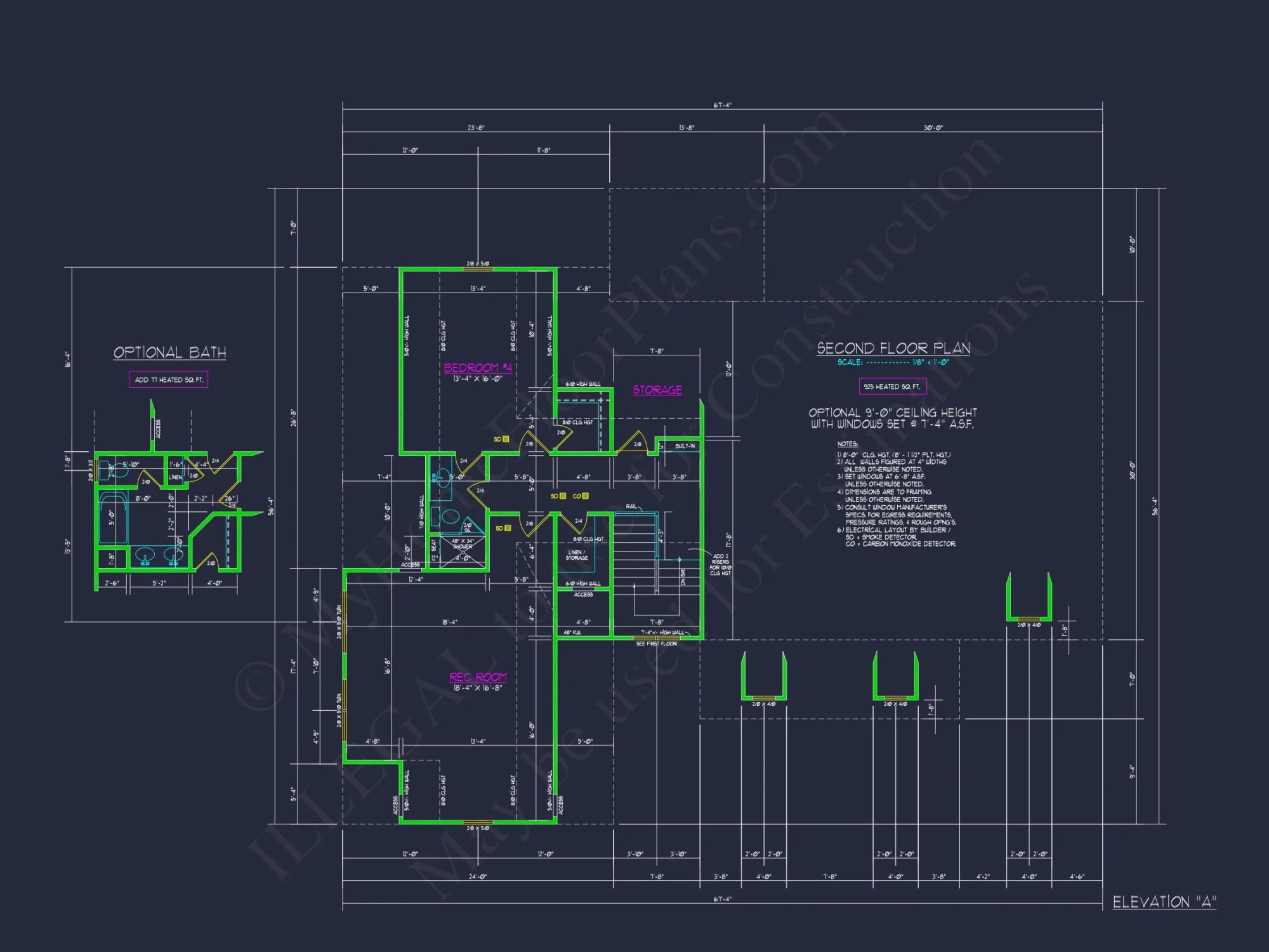 Craftsman house Plan with 4 Bedrooms, 2 Floors & 3 Elevations