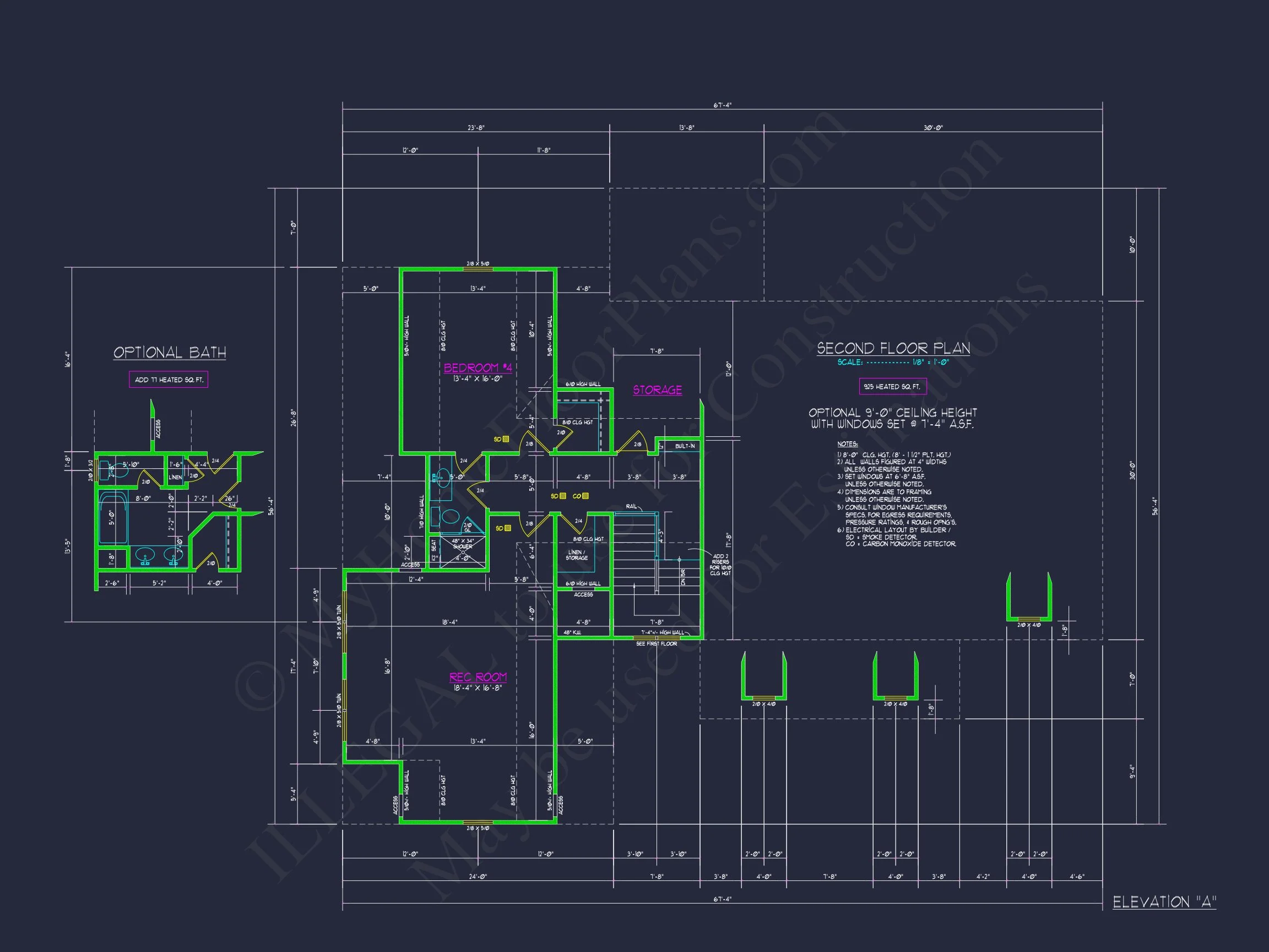 Craftsman house Plan with 4 Bedrooms, 2 Floors & 3 Elevations