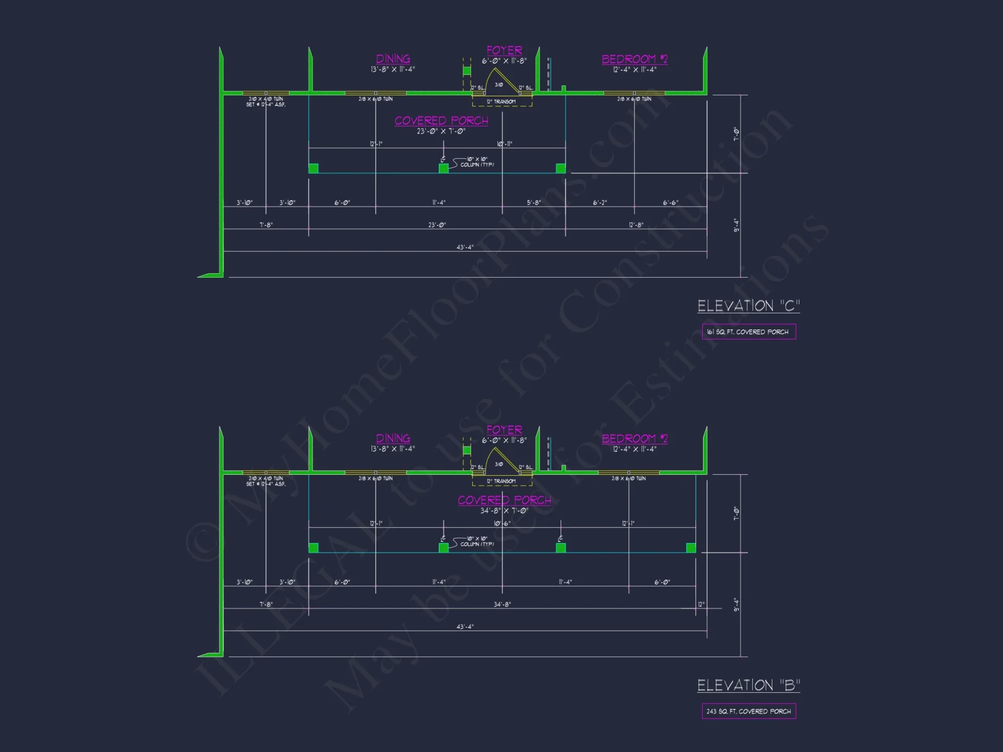 Craftsman house Plan with 4 Bedrooms, 2 Floors & 3 Elevations