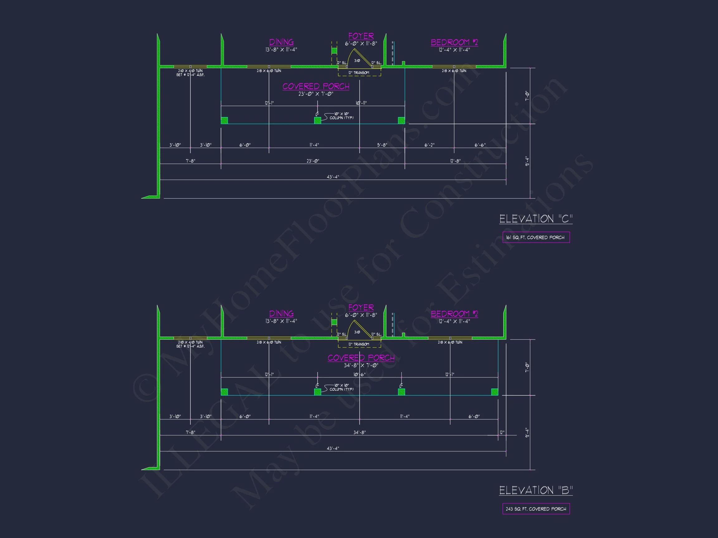 Craftsman house Plan with 4 Bedrooms, 2 Floors & 3 Elevations