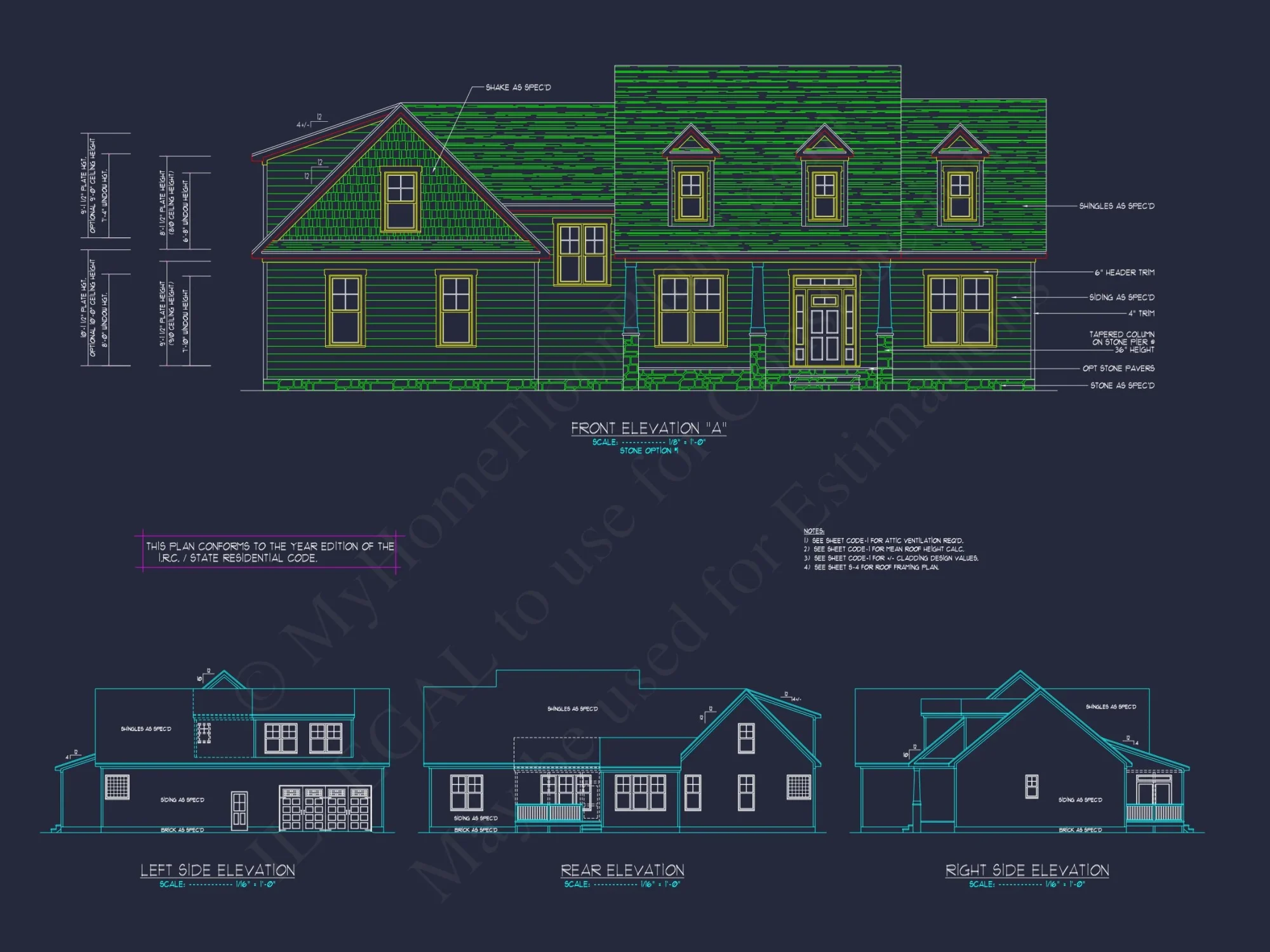 Craftsman house Plan with 4 Bedrooms, 2 Floors & 3 Elevations