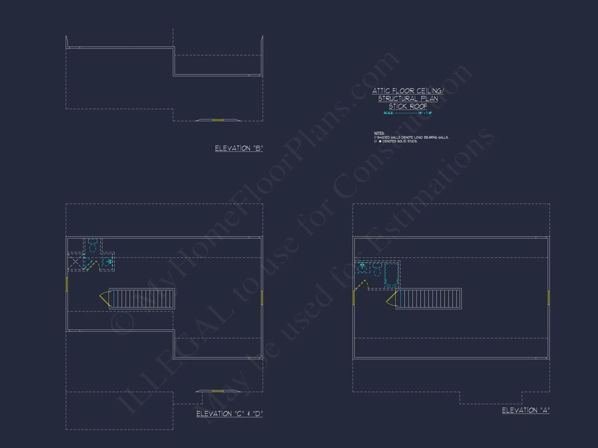 house Plan Blueprint with 2 Floors, 4 Beds, 3 Car Garage