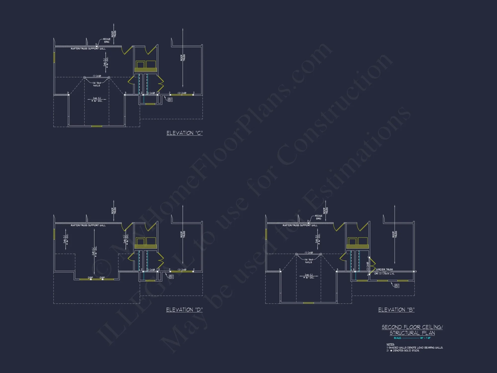 house Plan Blueprint with 2 Floors, 4 Beds, 3 Car Garage