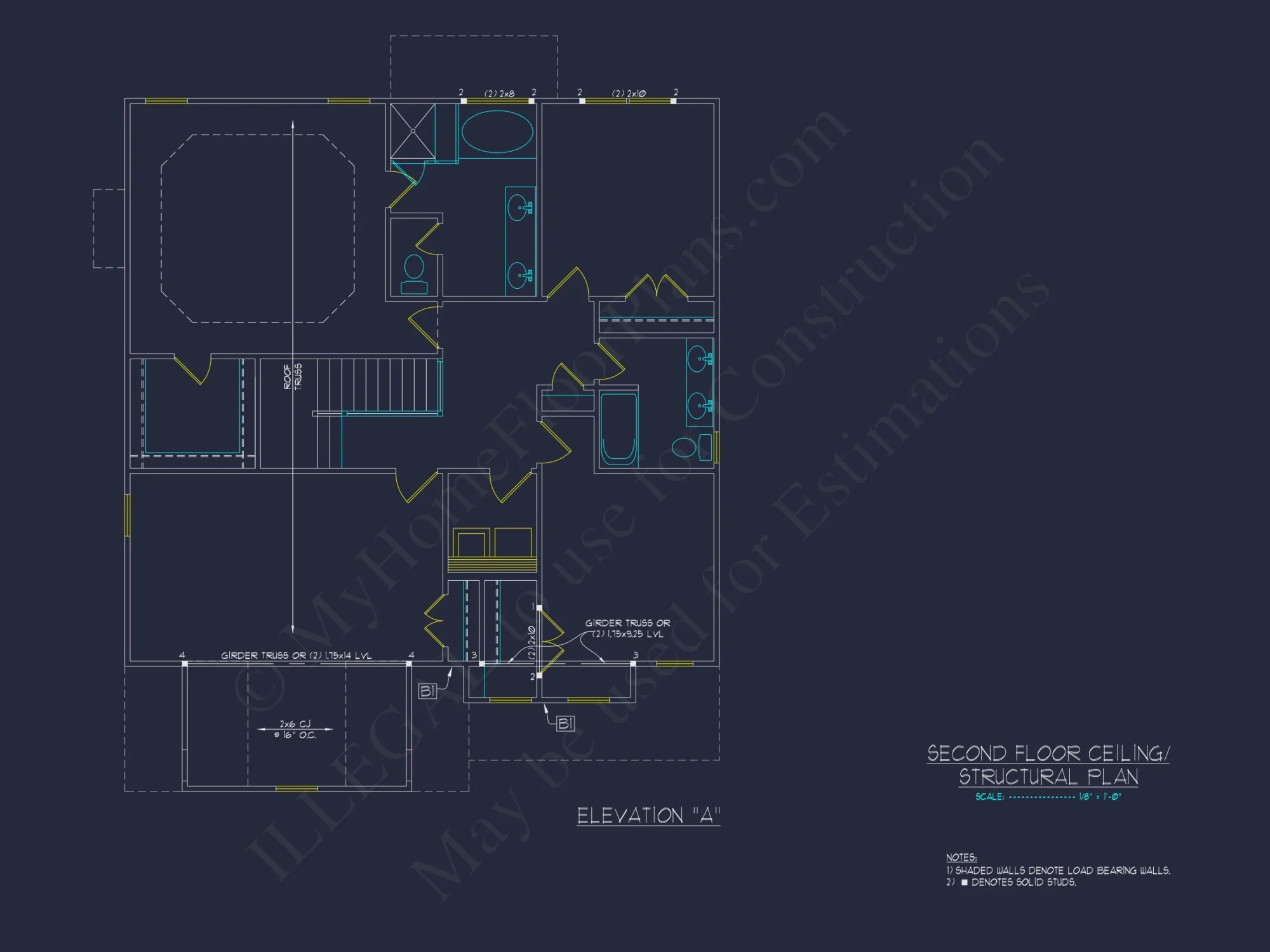 house Plan Blueprint with 2 Floors, 4 Beds, 3 Car Garage