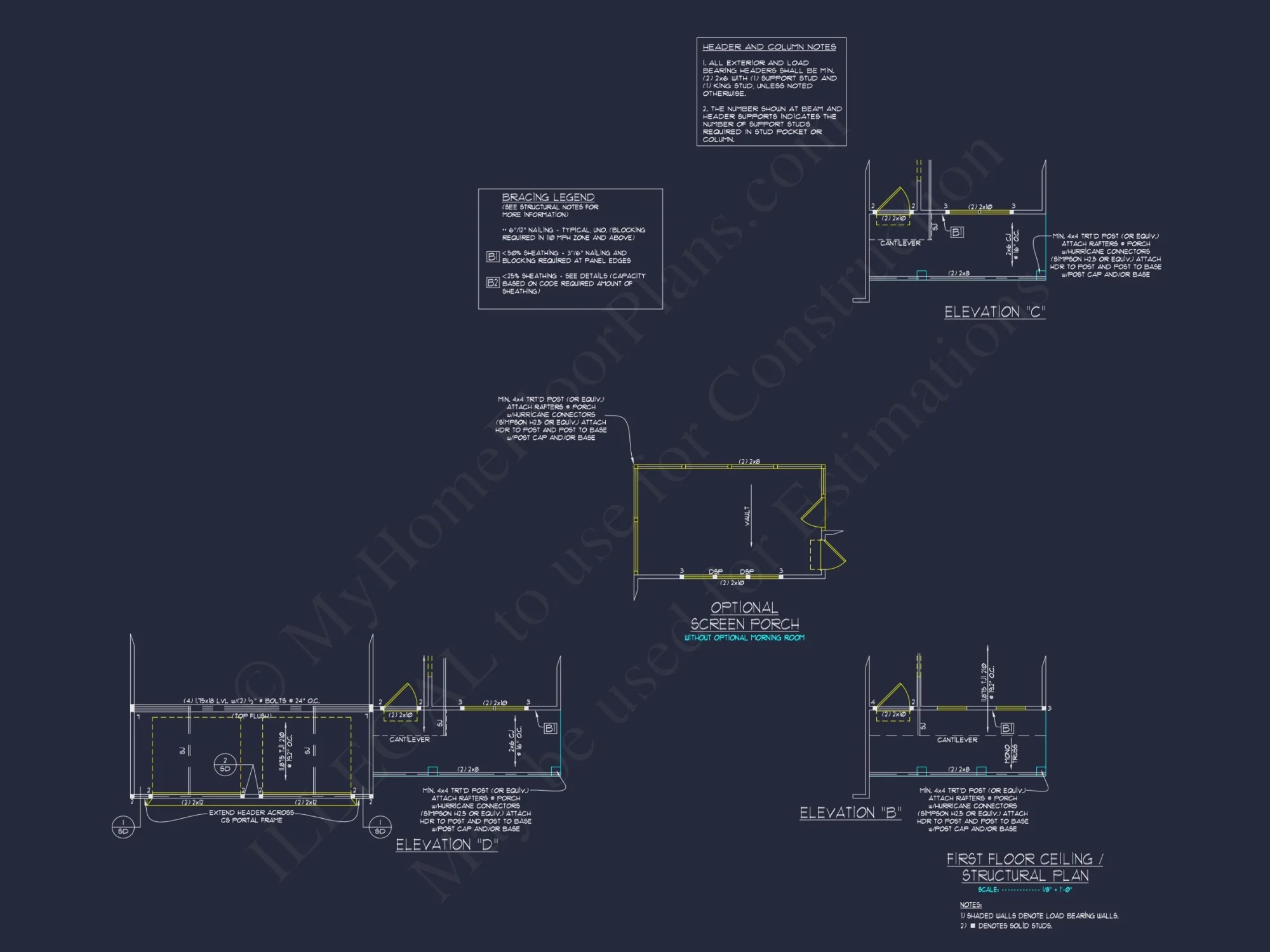 house Plan Blueprint with 2 Floors, 4 Beds, 3 Car Garage