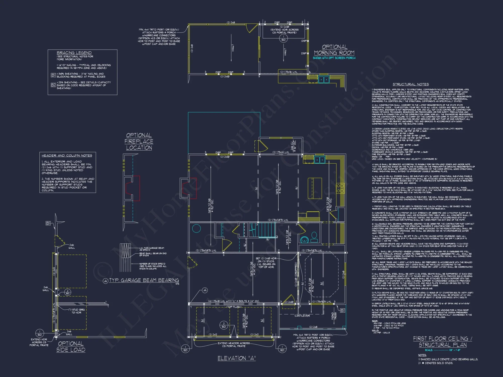 house Plan Blueprint with 2 Floors, 4 Beds, 3 Car Garage