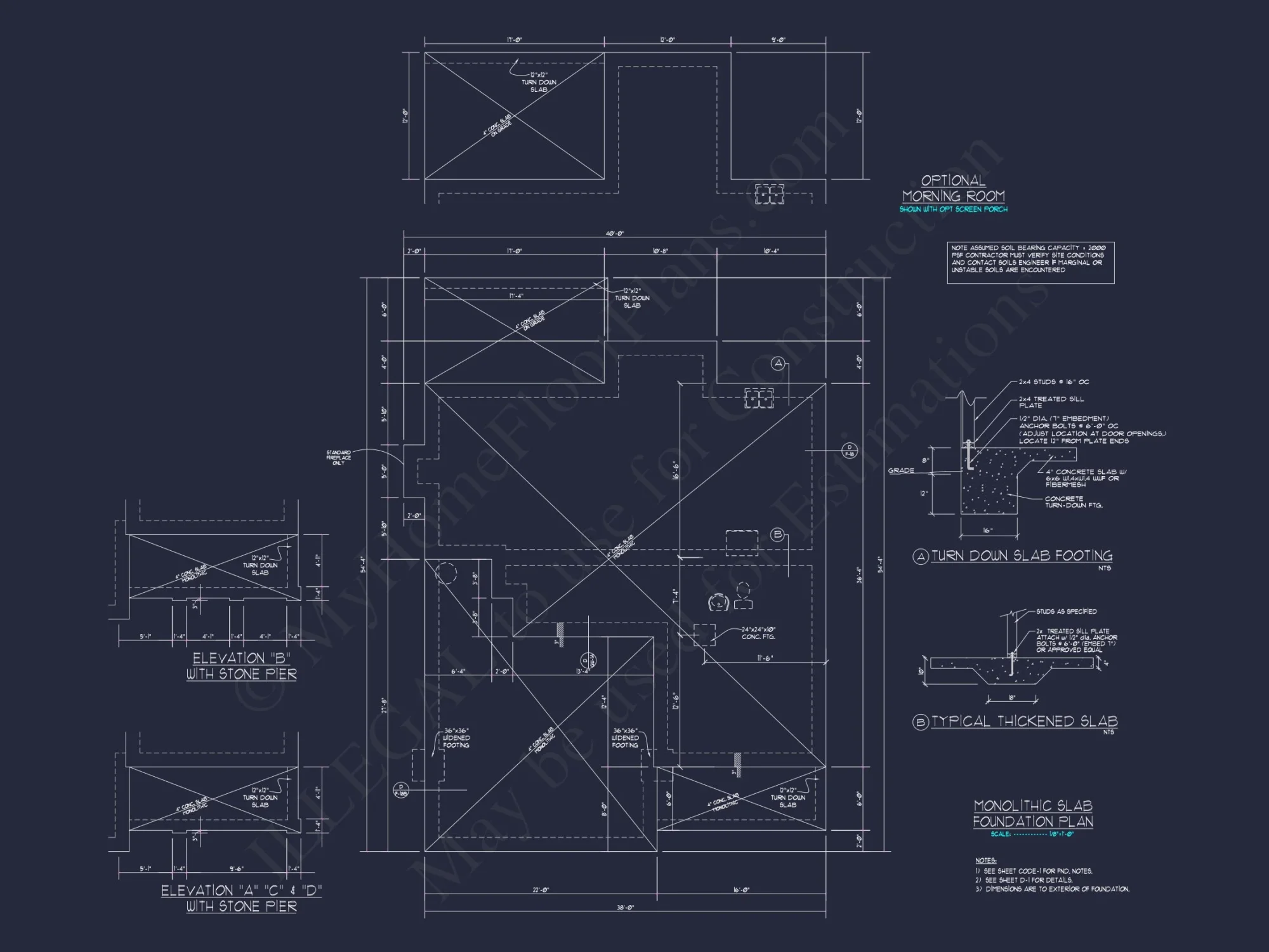 house Plan Blueprint with 2 Floors, 4 Beds, 3 Car Garage