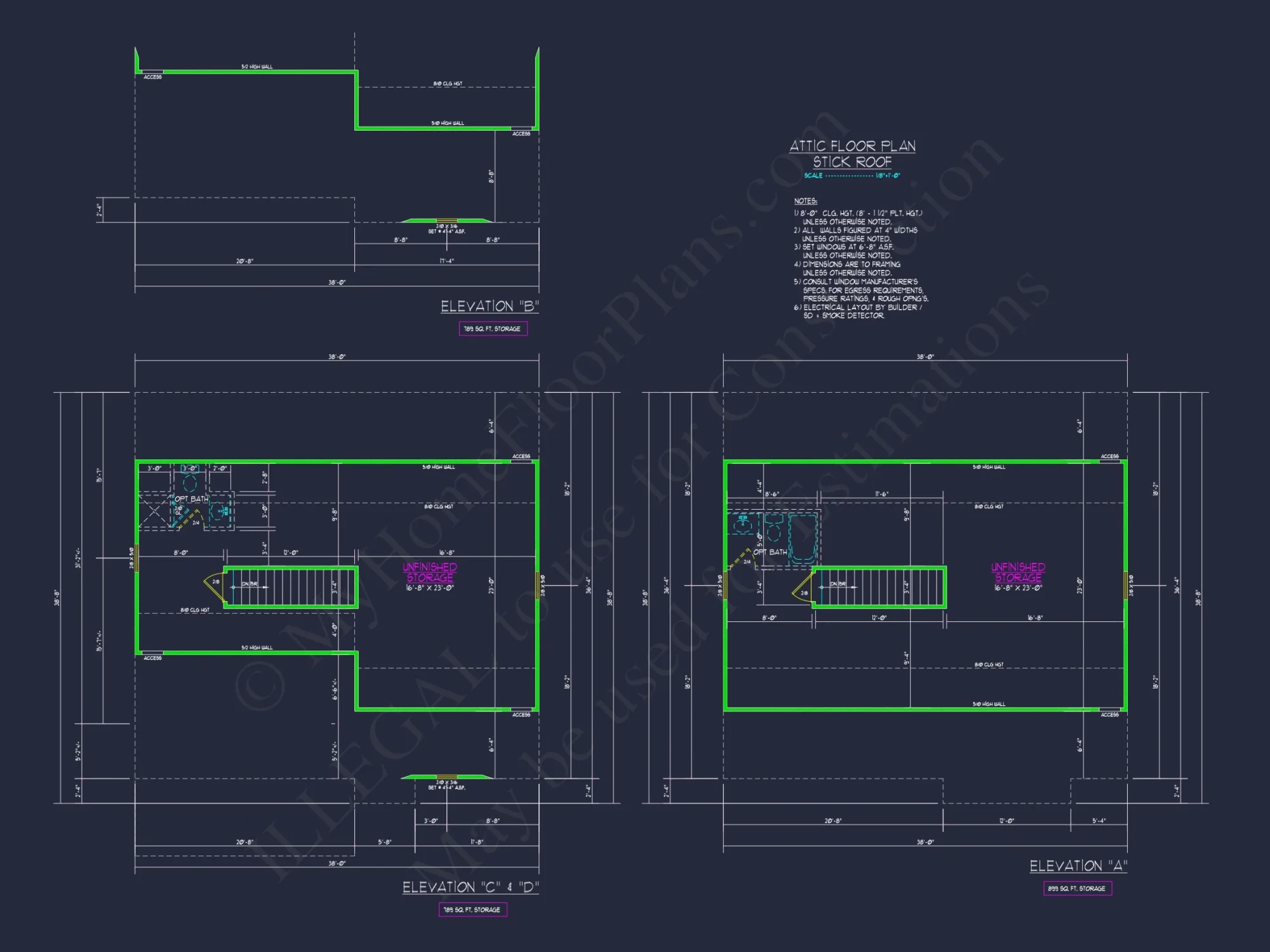 house Plan Blueprint with 2 Floors, 4 Beds, 3 Car Garage