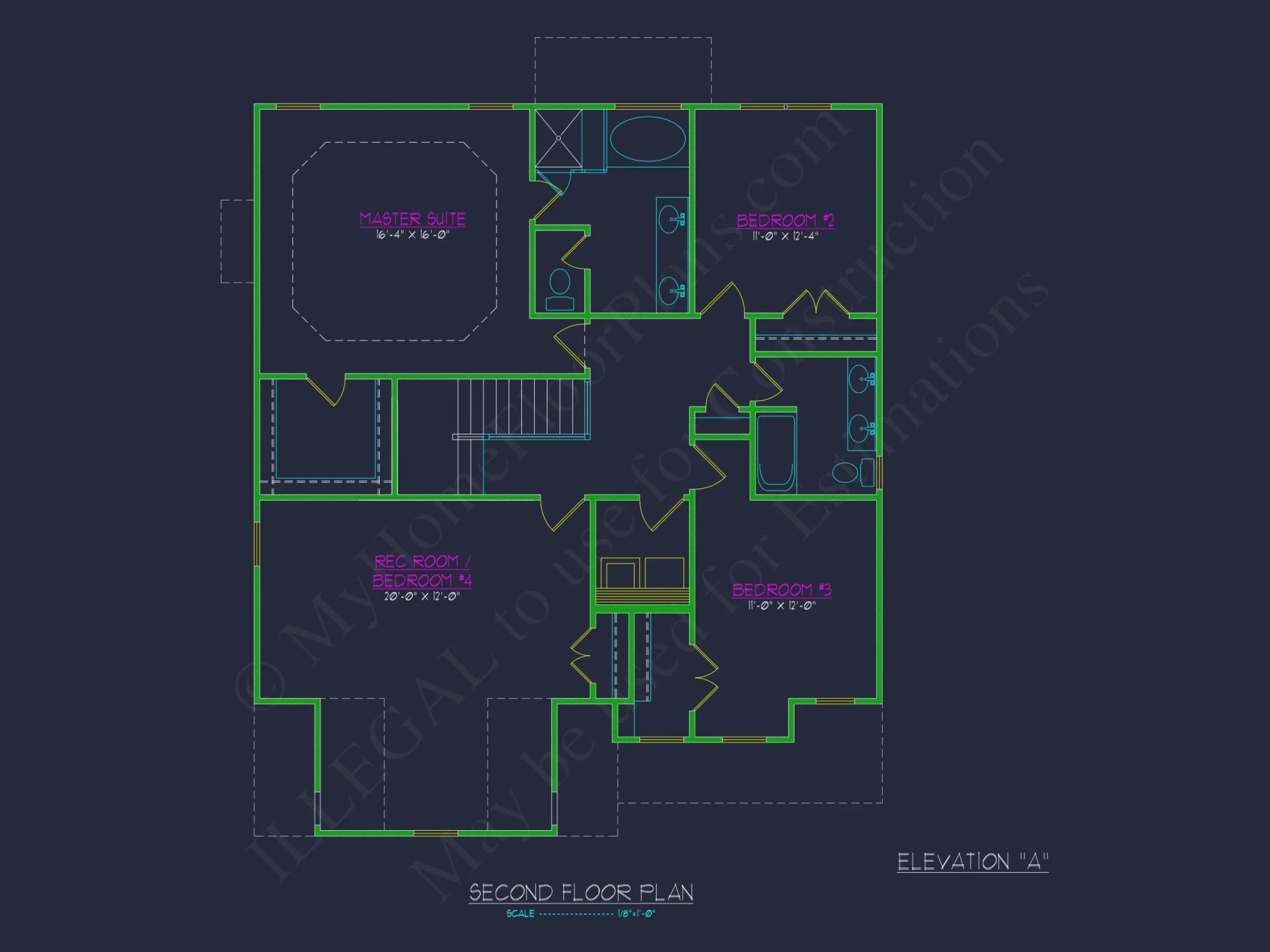 house Plan Blueprint with 2 Floors, 4 Beds, 3 Car Garage
