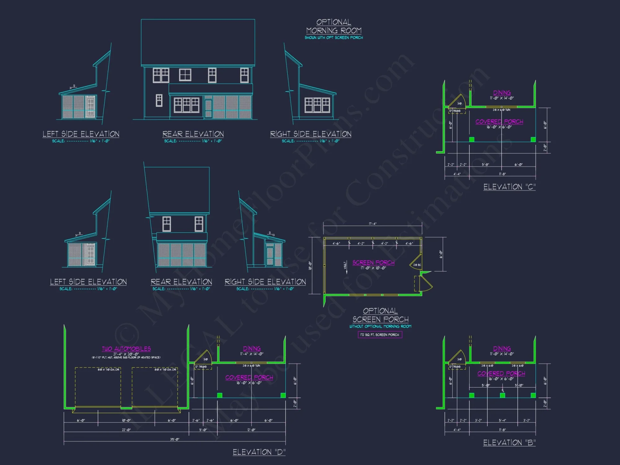 house Plan Blueprint with 2 Floors, 4 Beds, 3 Car Garage