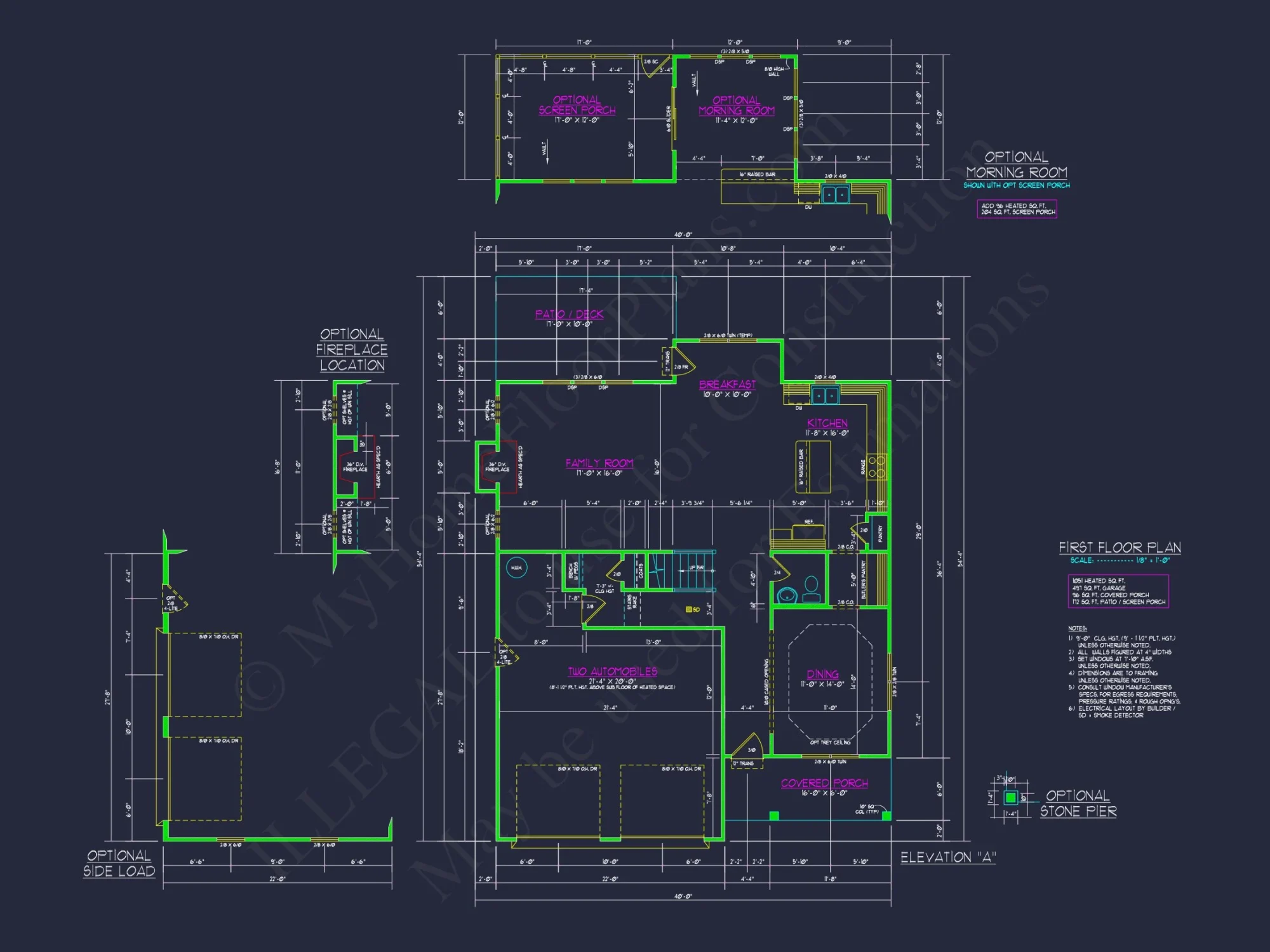 house Plan Blueprint with 2 Floors, 4 Beds, 3 Car Garage