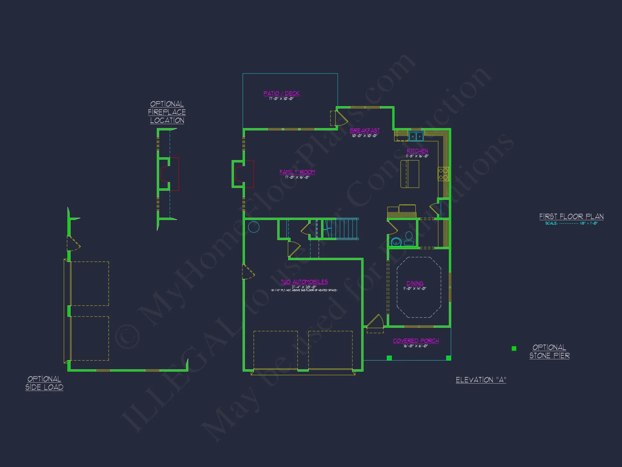 house Plan Blueprint with 2 Floors, 4 Beds, 3 Car Garage