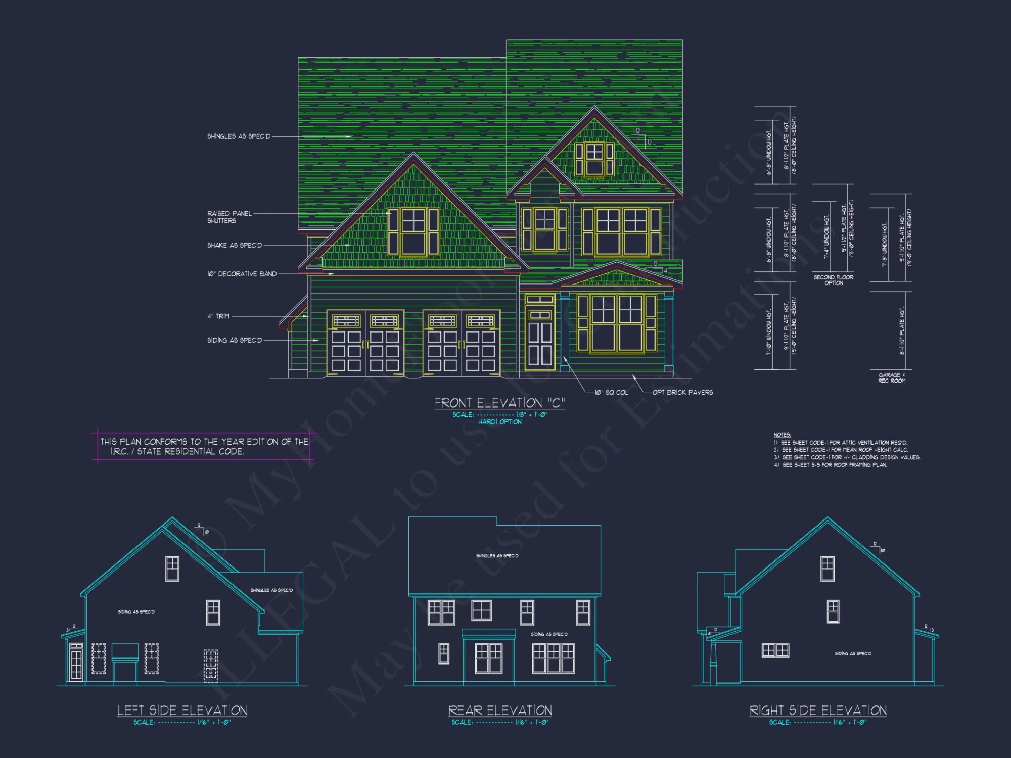 house Plan Blueprint with 2 Floors, 4 Beds, 3 Car Garage