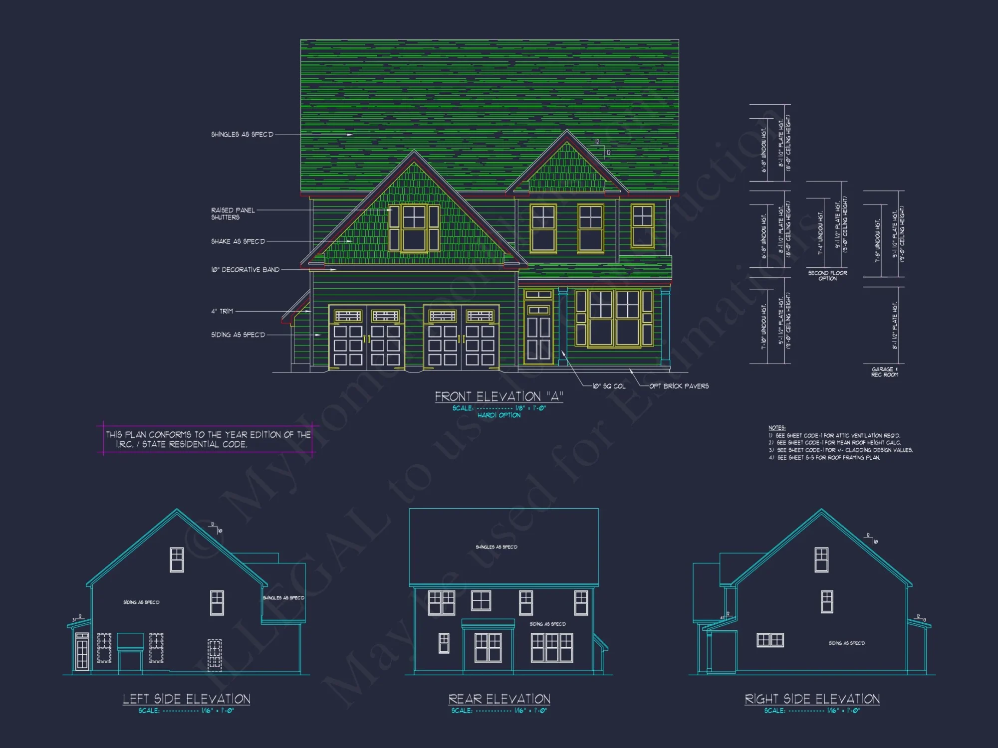 house Plan Blueprint with 2 Floors, 4 Beds, 3 Car Garage