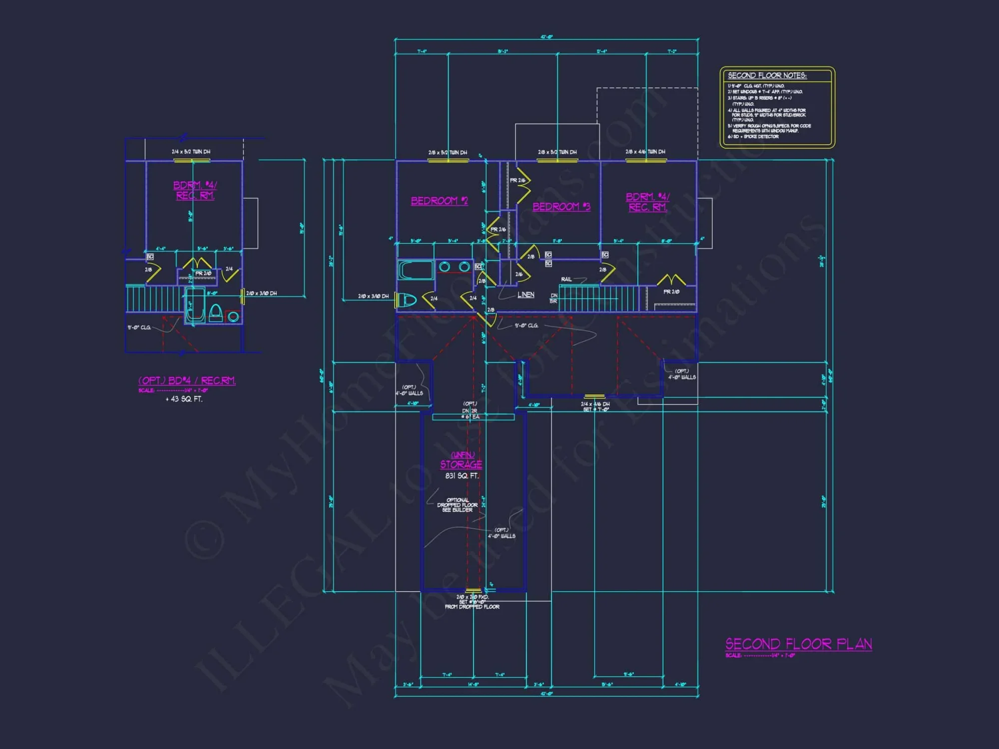 house Floor Plan Blueprint with CAD Designs for 4-Bedroom Build