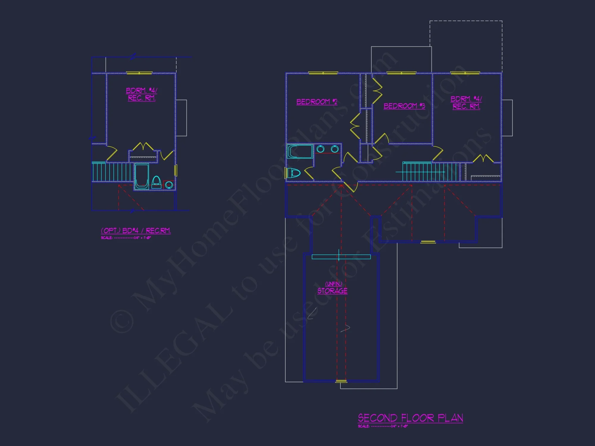 house Floor Plan Blueprint with CAD Designs for 4-Bedroom Build