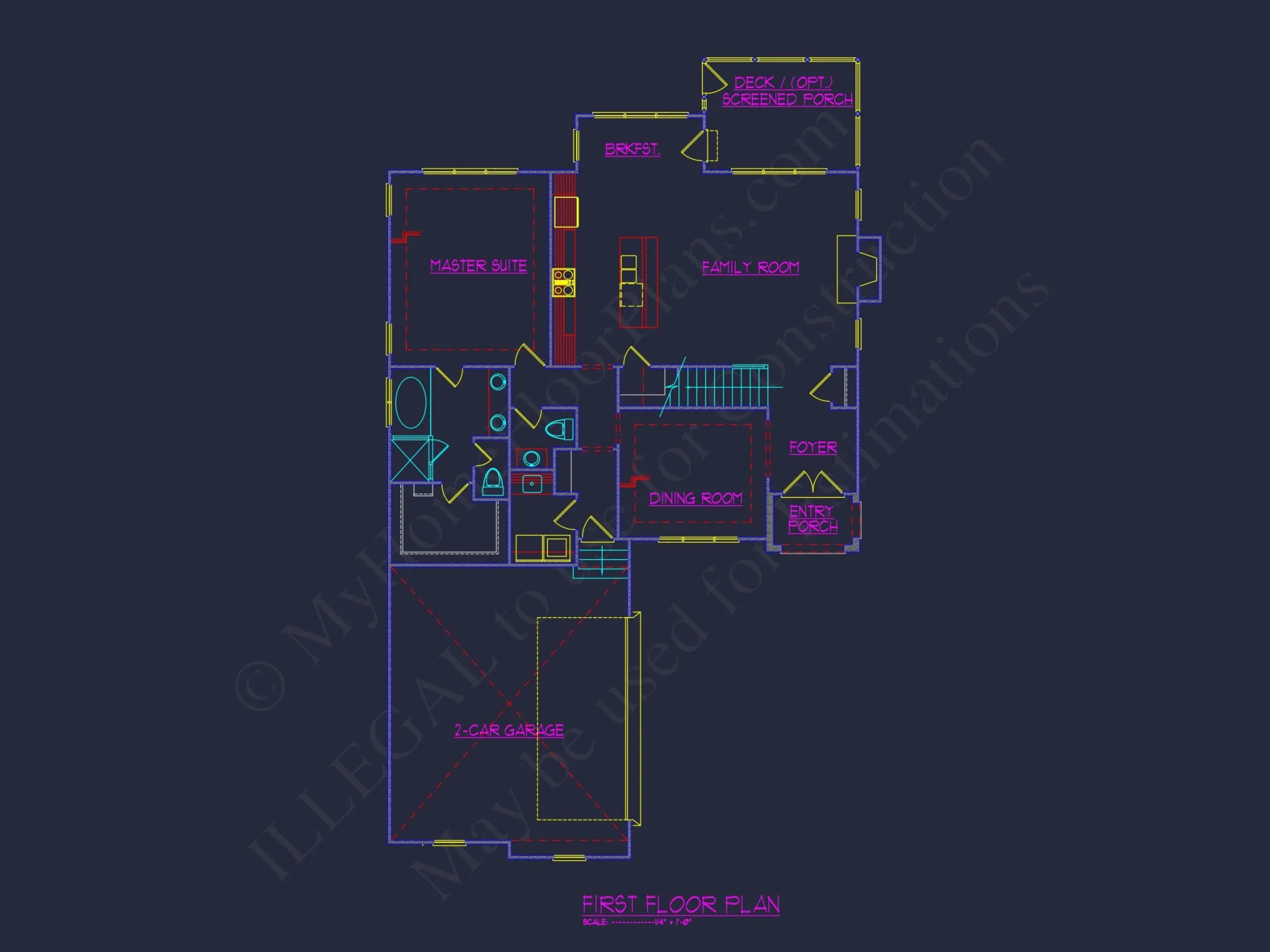 house Floor Plan Blueprint with CAD Designs for 4-Bedroom Build