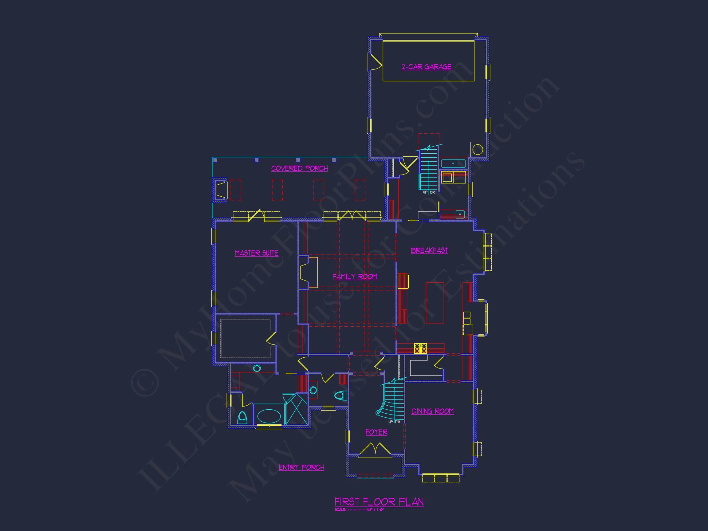 Elegant house Floor Plan with Blueprint Designs in CAD