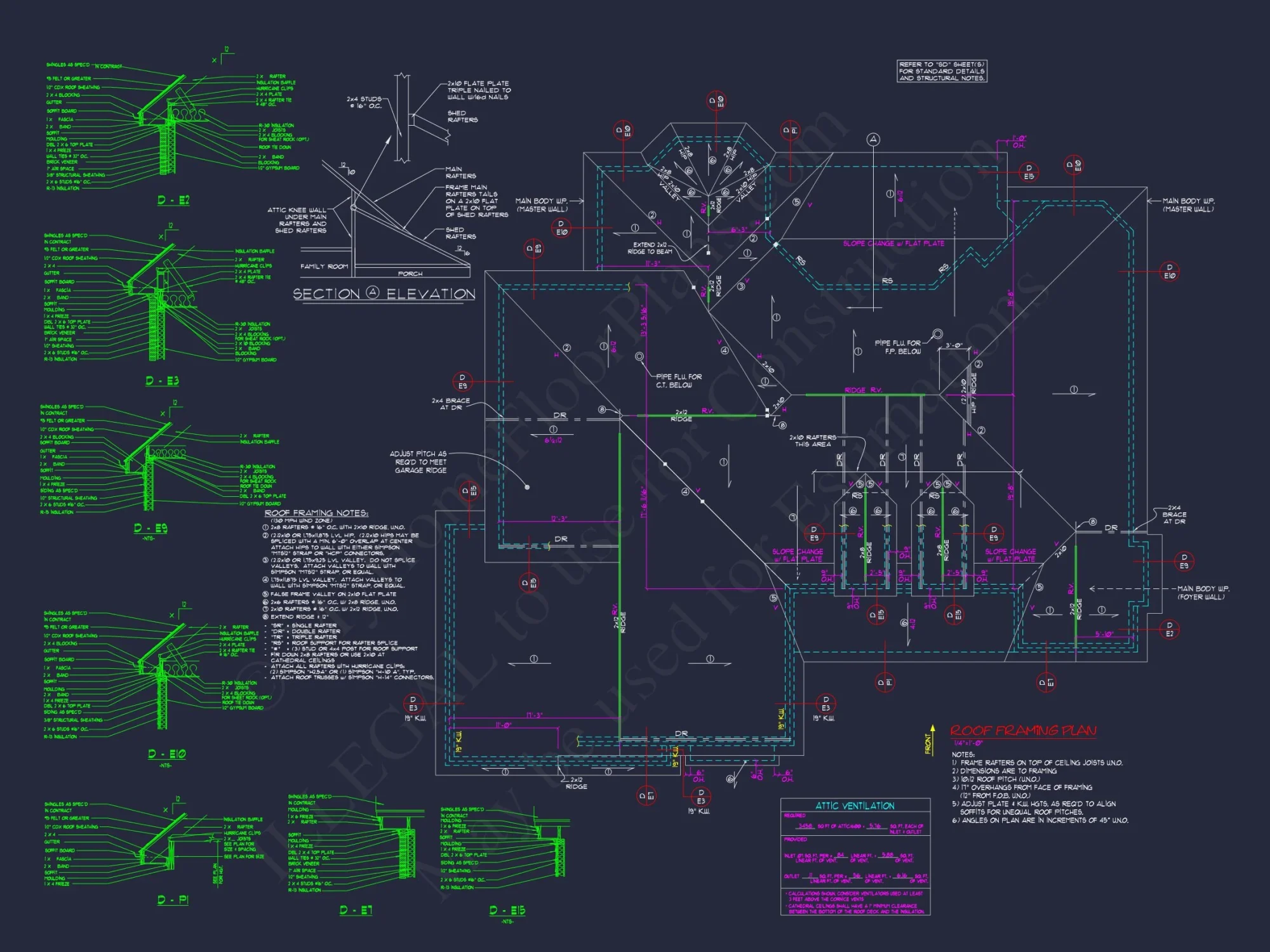 Coastal Cottage house Floor Plan: 3-Bed, 3-Bath, CAD