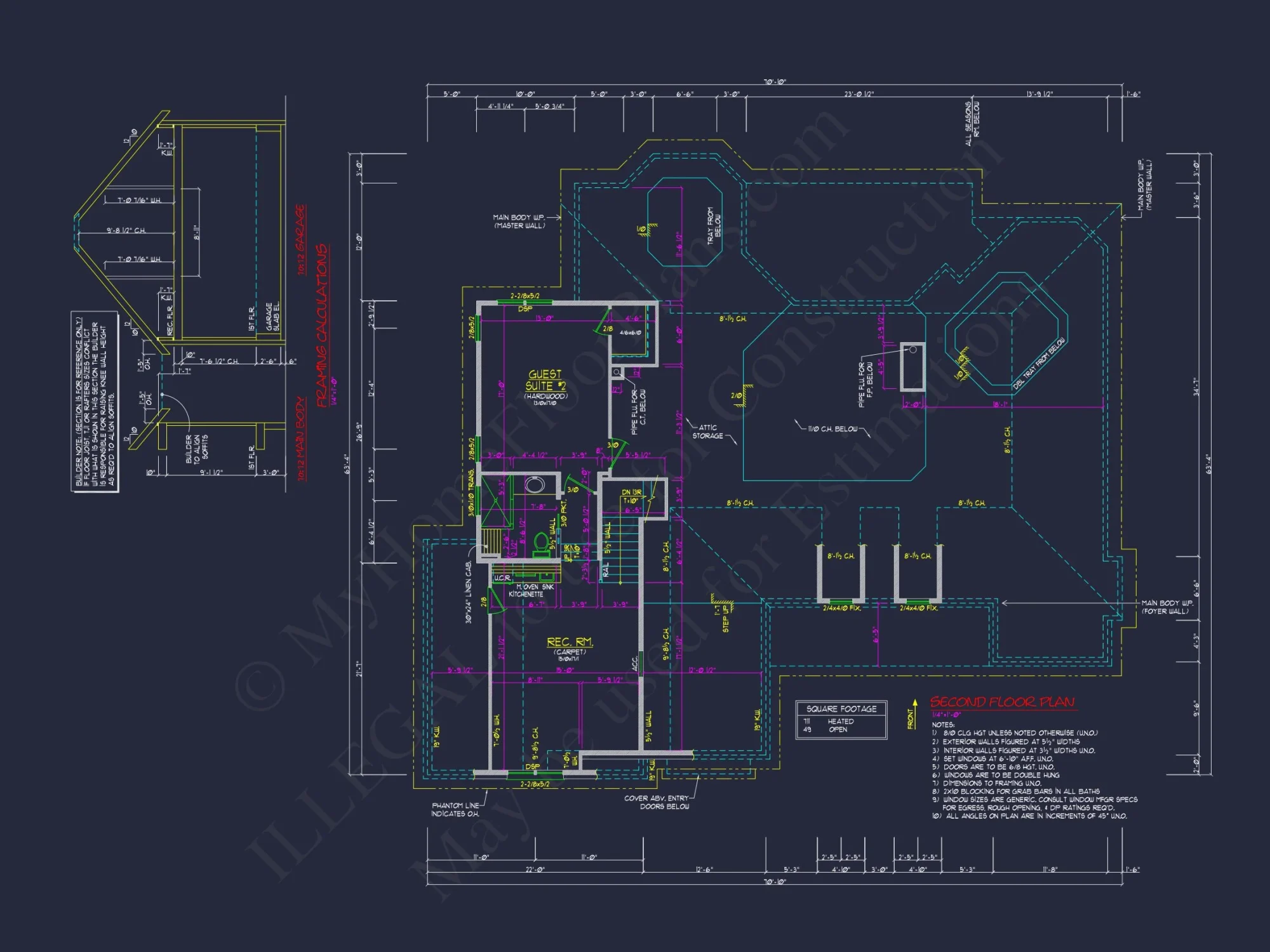 Coastal Cottage house Floor Plan: 3-Bed, 3-Bath, CAD
