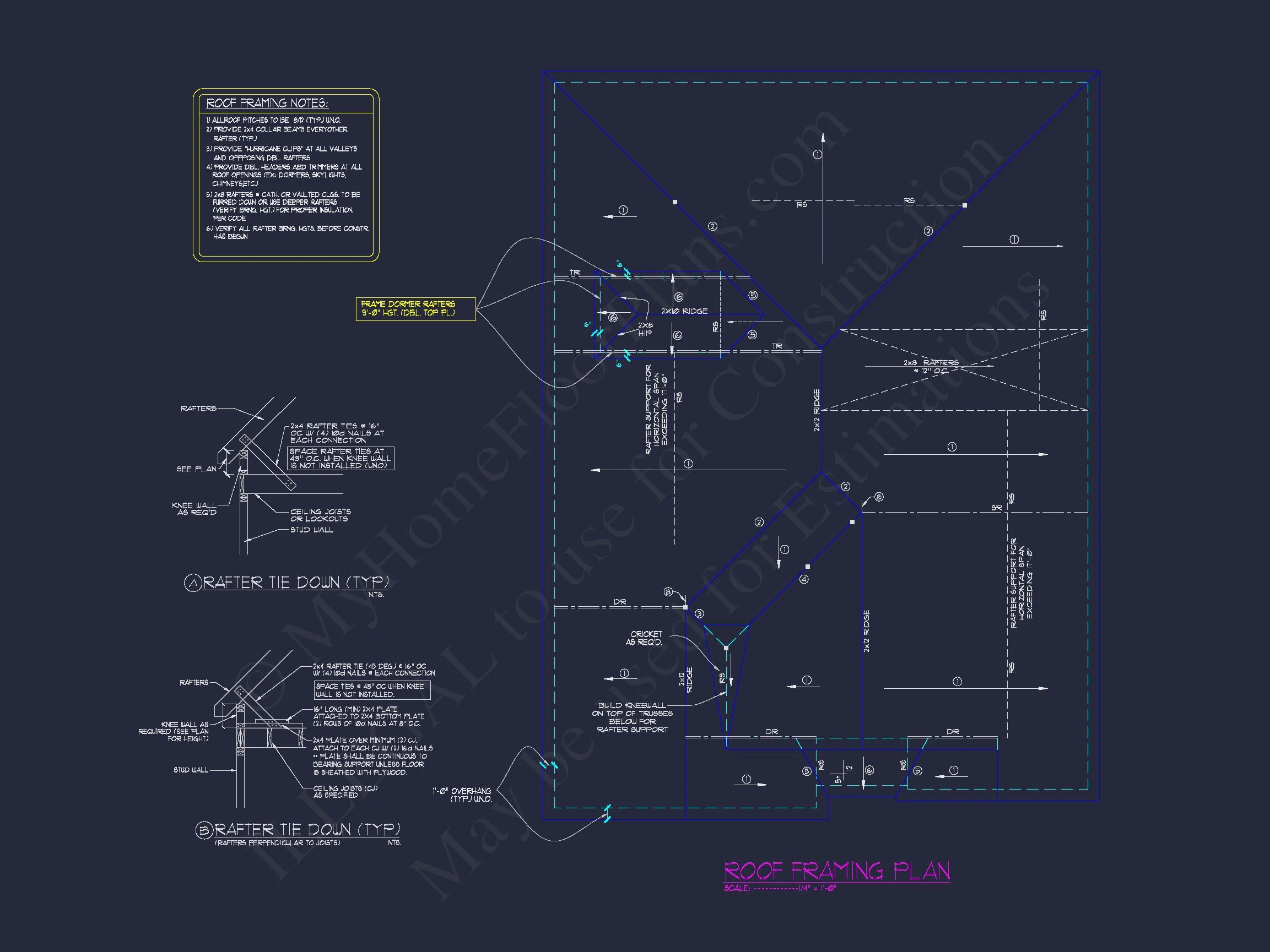 12-1046 HOUSE PLAN - French Provincial House Plan - 1.5 Story CAD Blueprint Designs 64 "CAD blueprint designs of a 1.5 story French Provincial house plan"