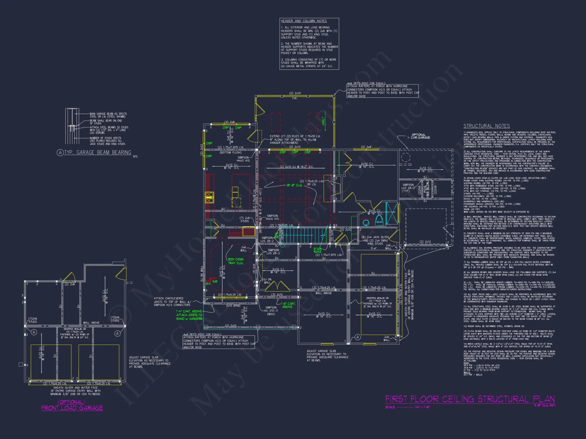 Craftsman house Plan with 2 Floors, Garage, and Bonus Room
