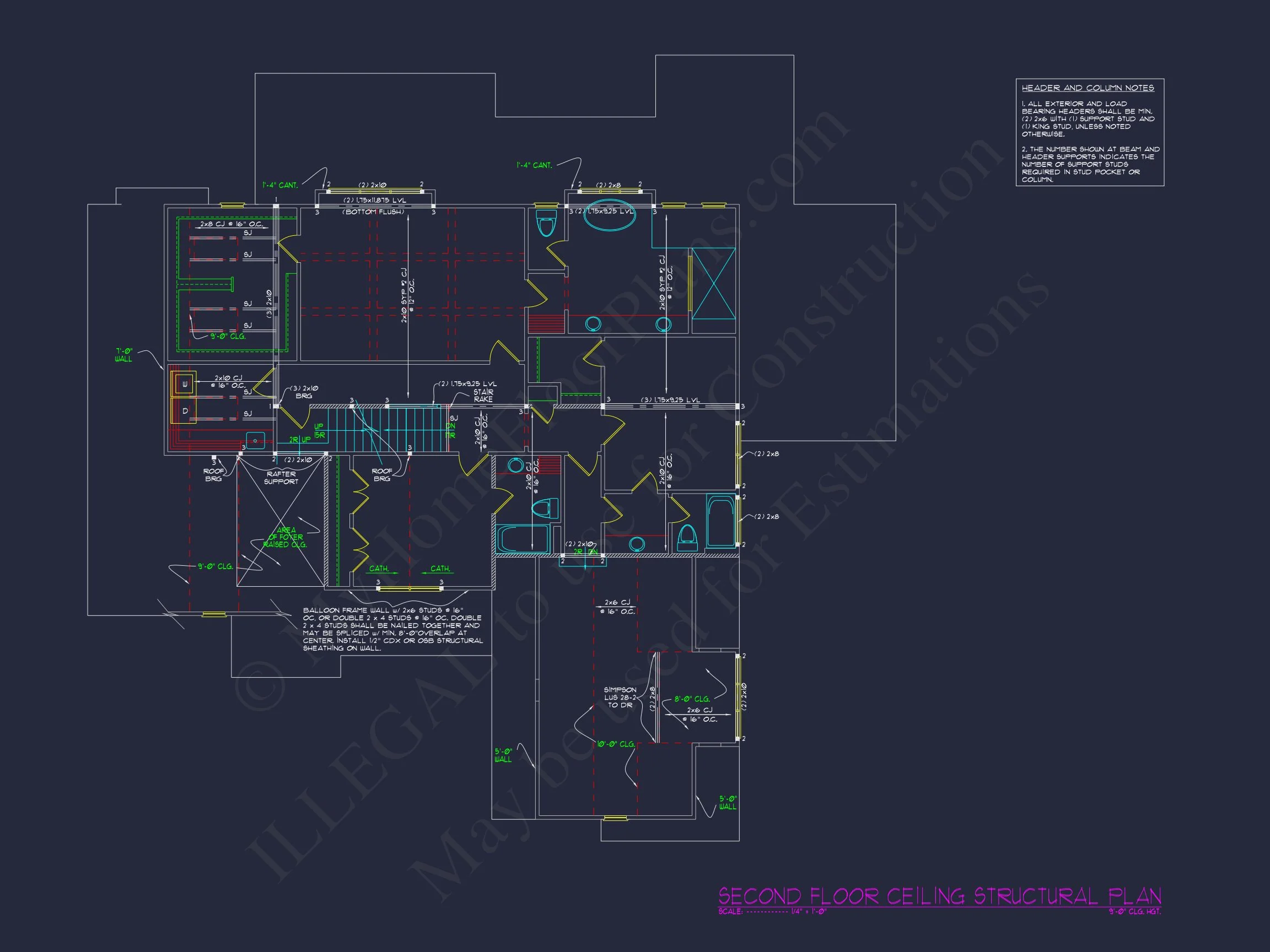 Craftsman house Plan with 2 Floors, 4 Beds & CAD Blueprints