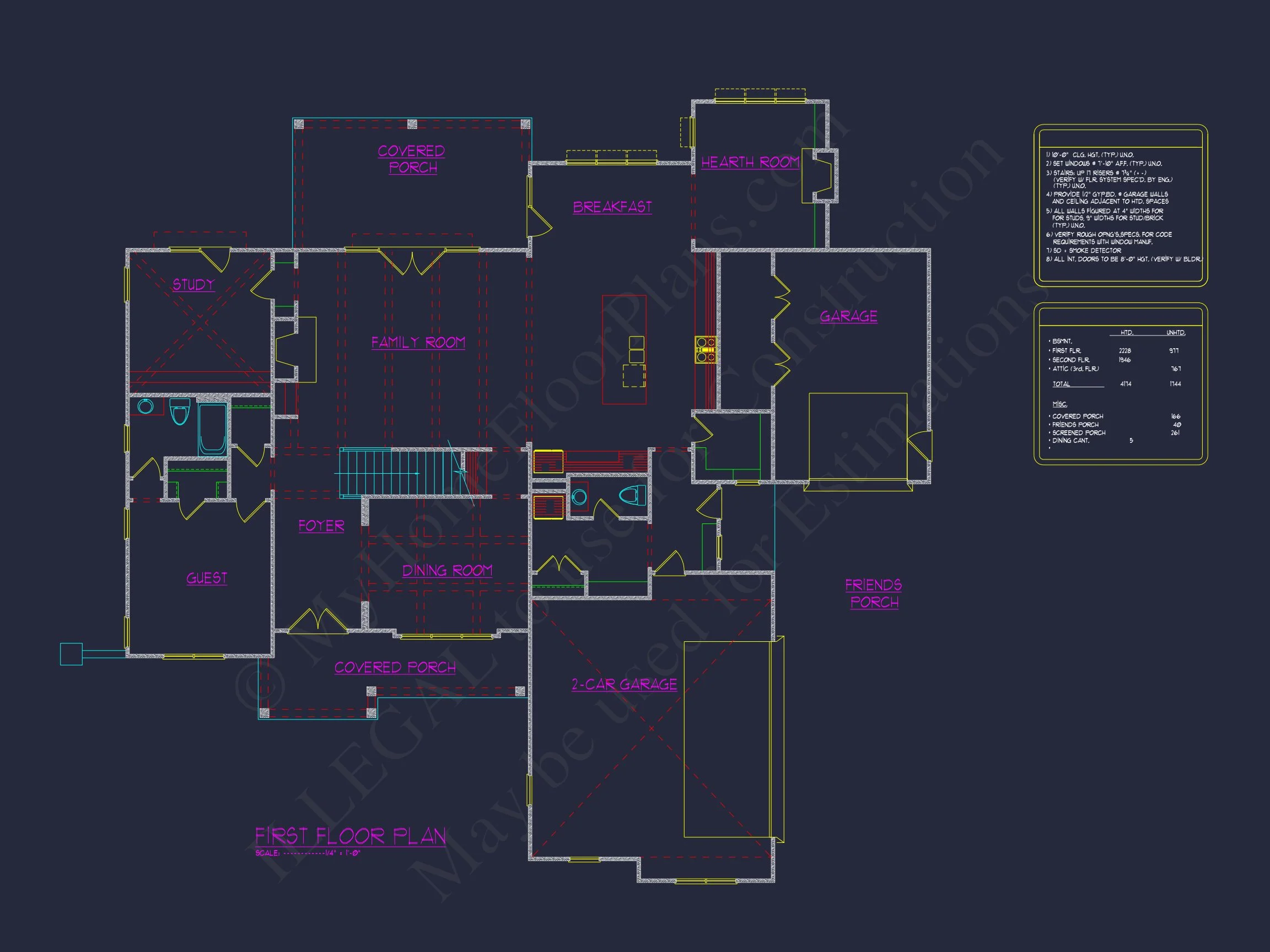 Craftsman house Plan with 2 Floors, 4 Beds & CAD Blueprints