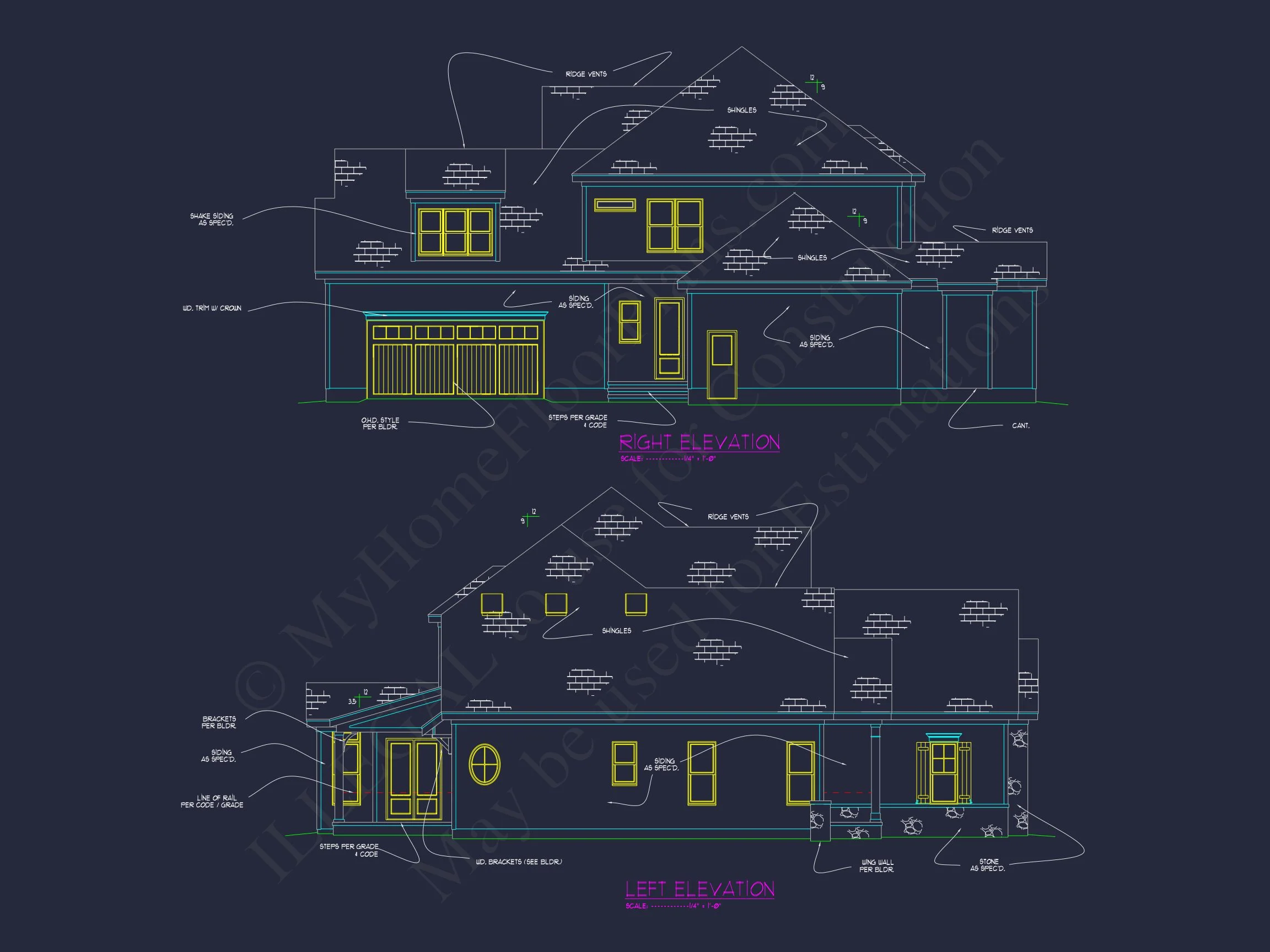 Craftsman house Plan with 2 Floors, 4 Beds & CAD Blueprints