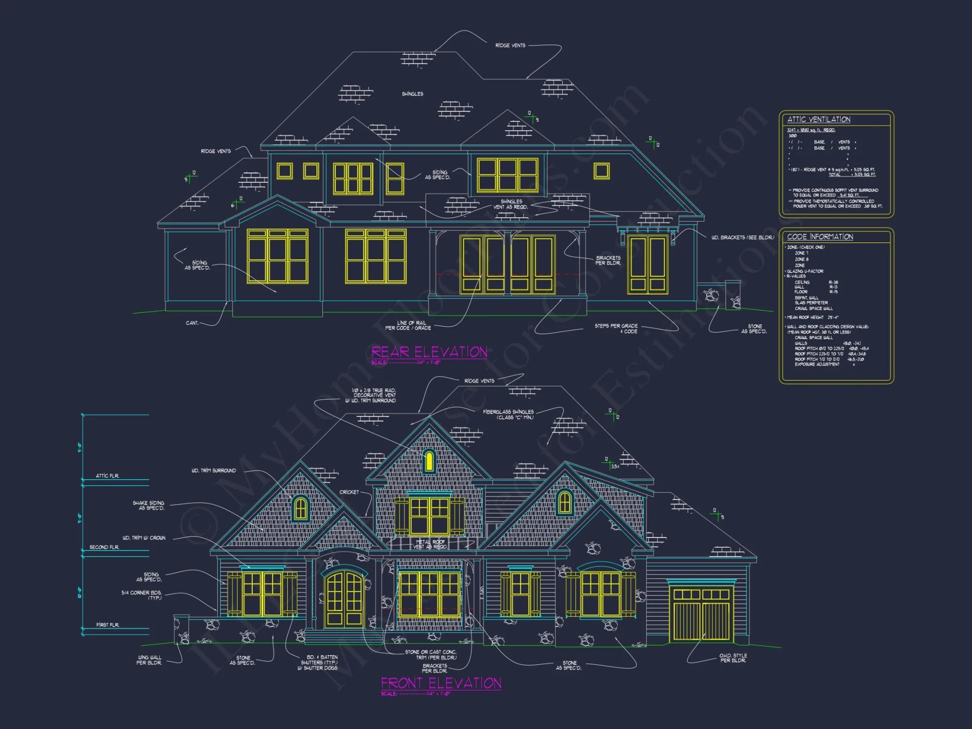 Craftsman house Plan with 2 Floors, 4 Beds & CAD Blueprints