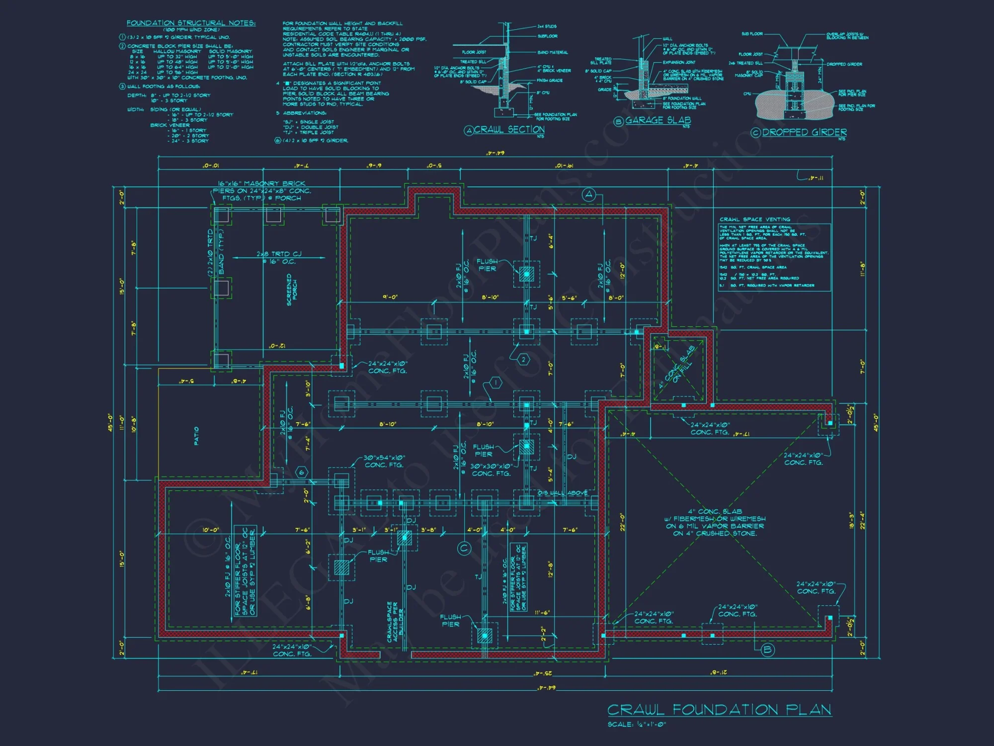 Traditional Craftsman house Floor Plan Design with CAD Blueprints
