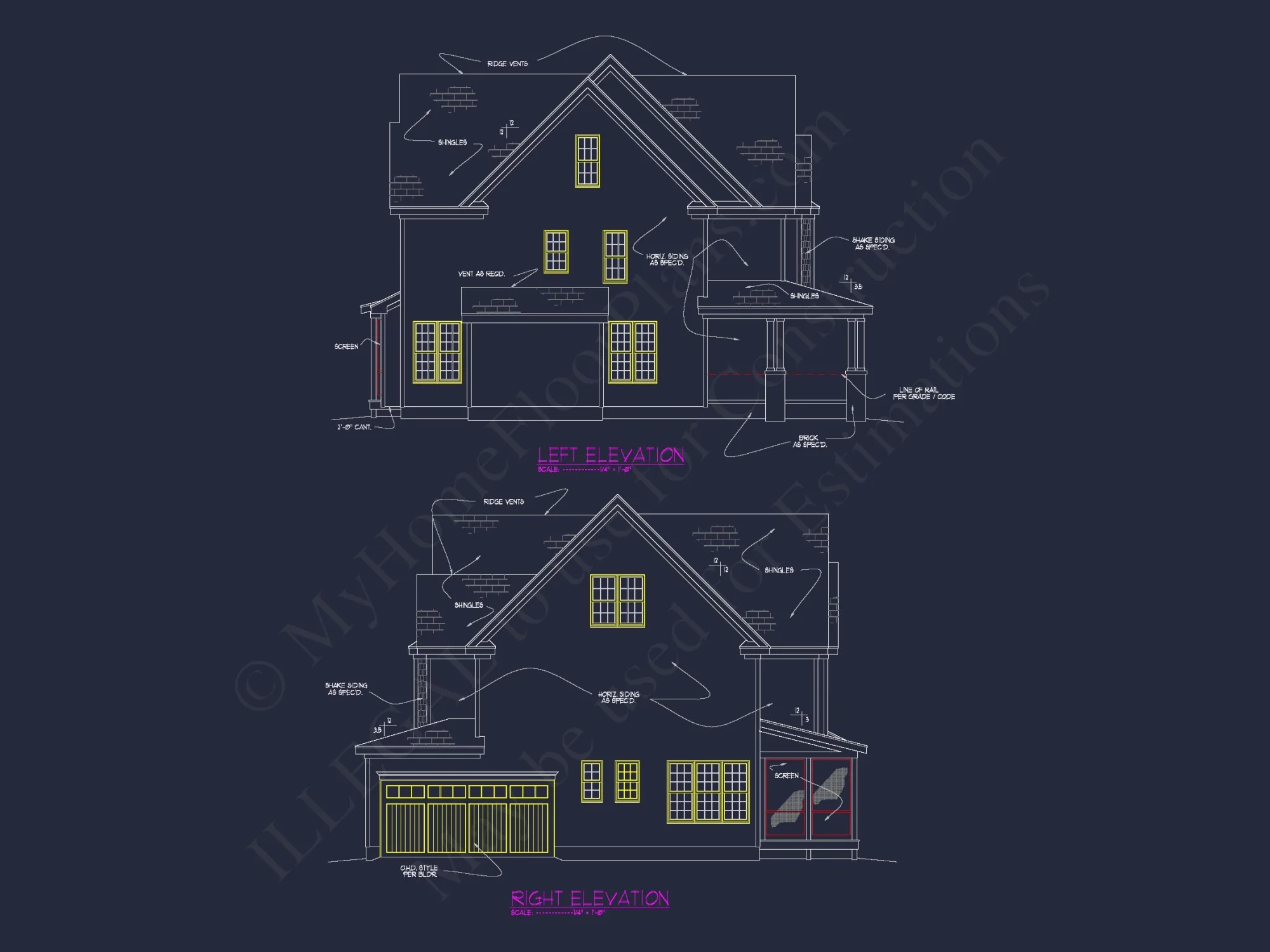 Three-Story Country Craftsman house Blueprint with CAD Designs