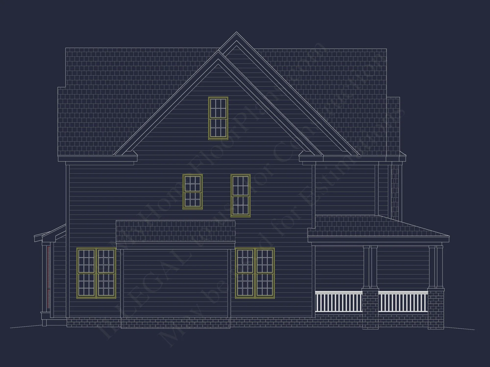 Three-Story Country Craftsman house Blueprint with CAD Designs