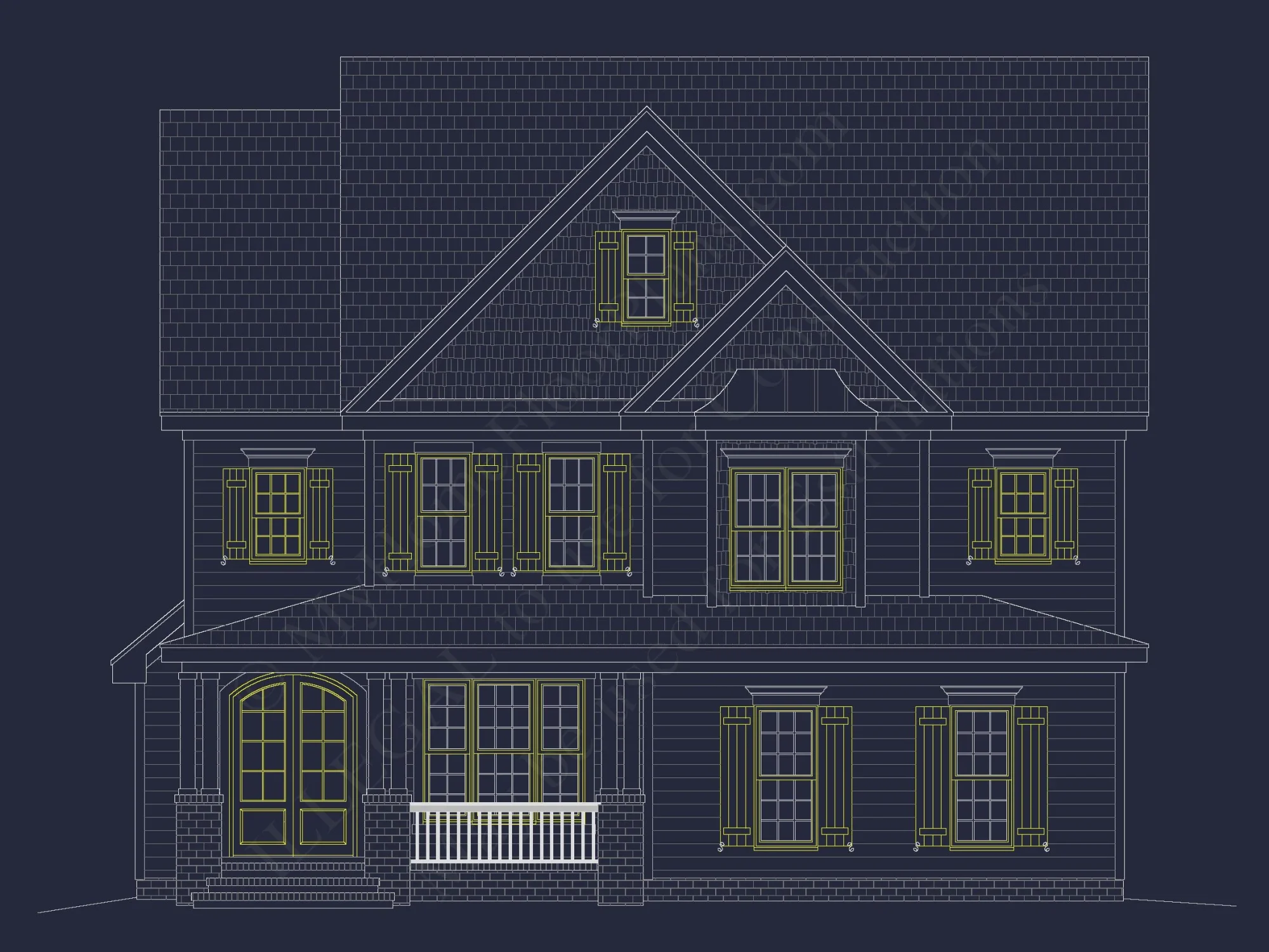 Three-Story Country Craftsman house Blueprint with CAD Designs