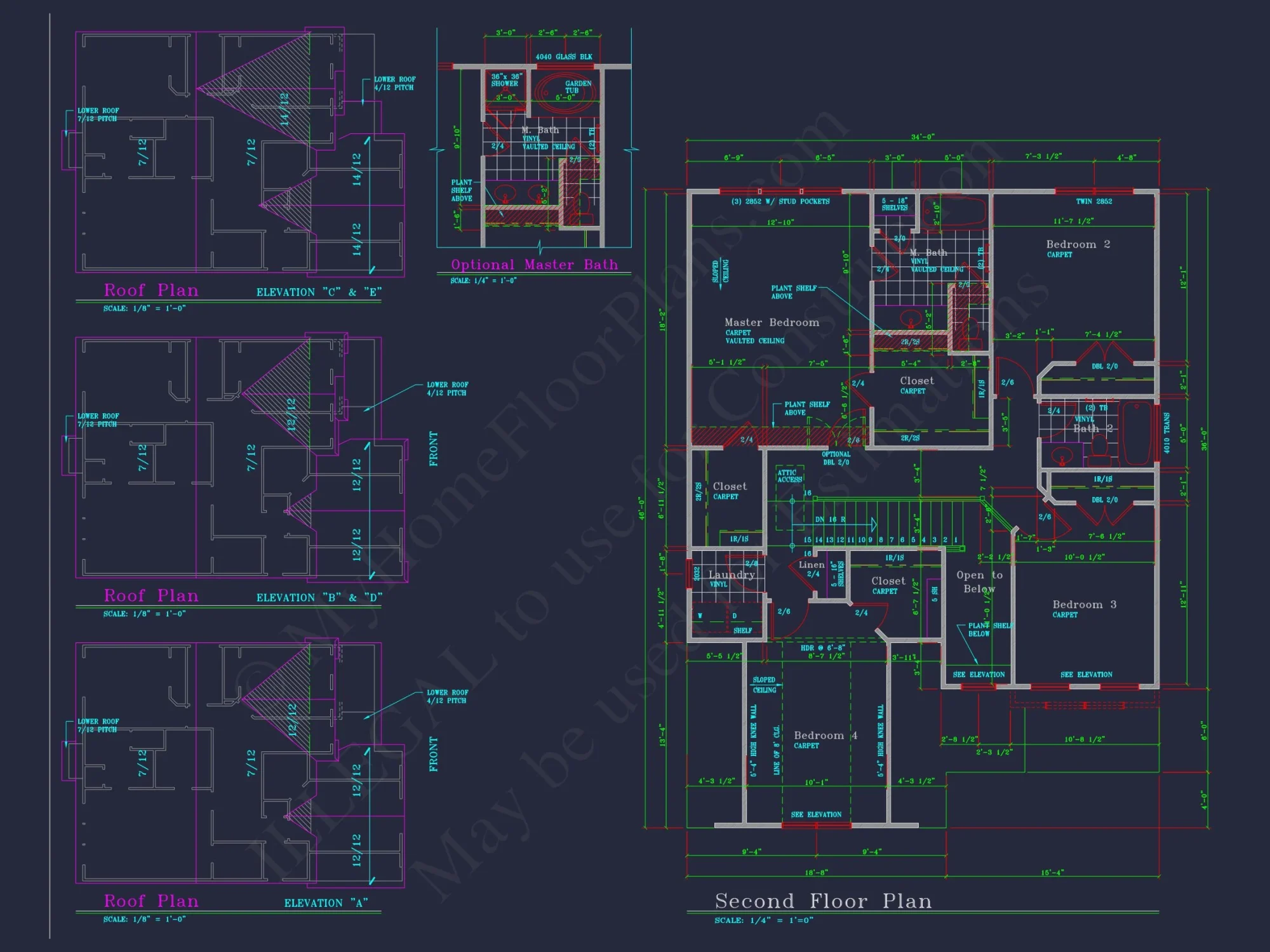 Colonial-Style 2-Story house Blueprint with 4 Bedrooms